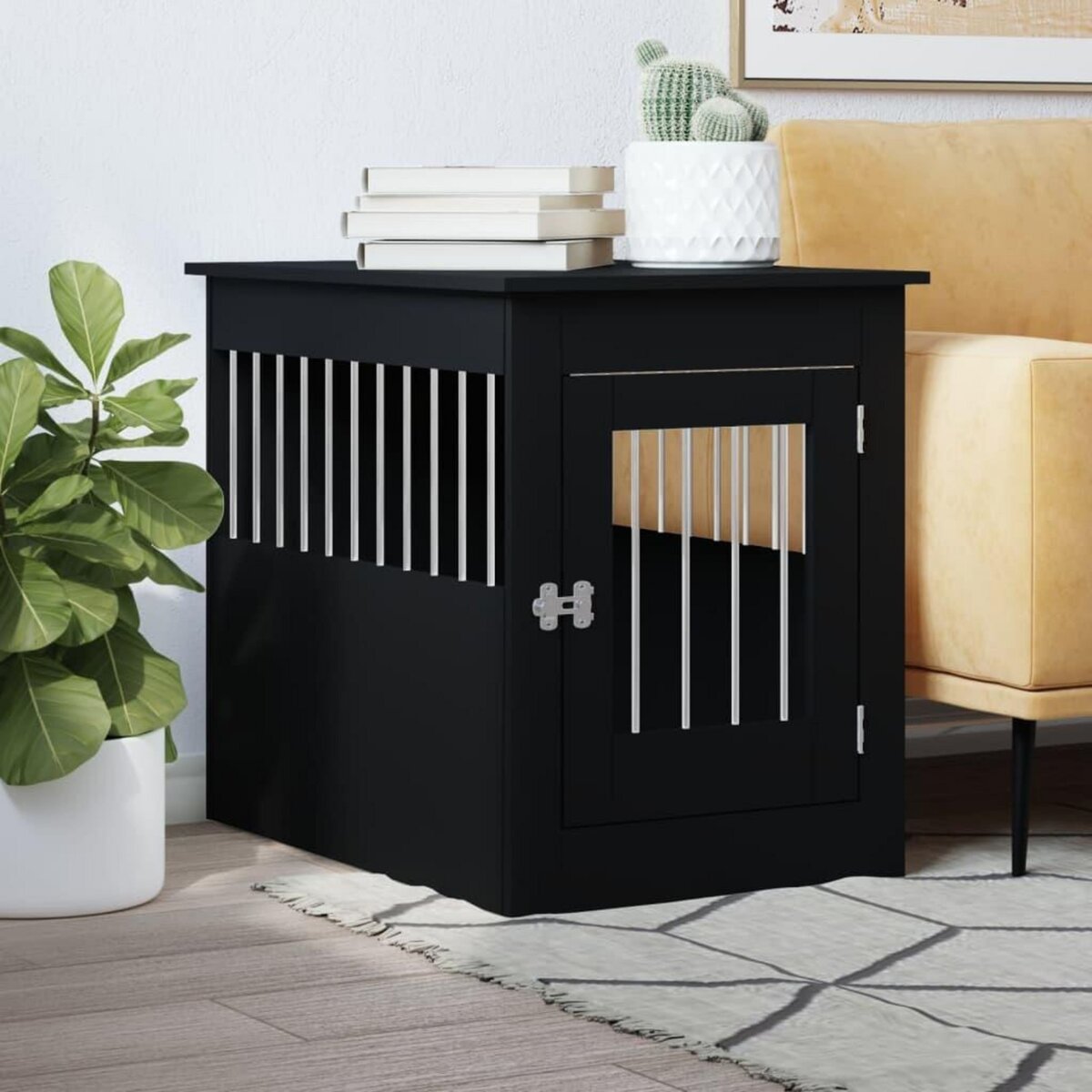VIDAXL Meuble de cage pour chiens noir 55x80x68 cm bois d'ingenierie