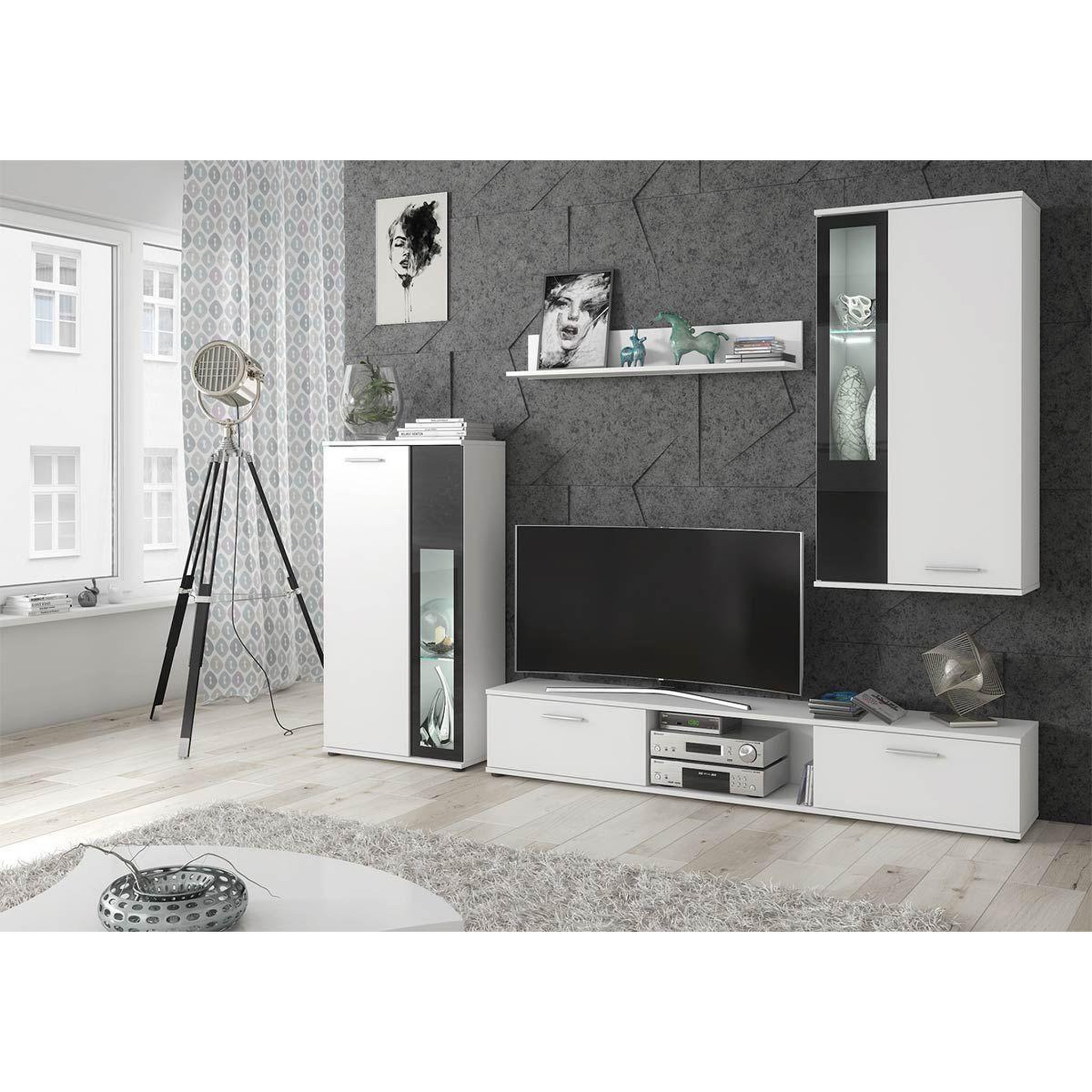 Voir la diapositive 2 : Paris Prix Ensemble Meuble TV Design  Wow  255cm Blanc & Noir