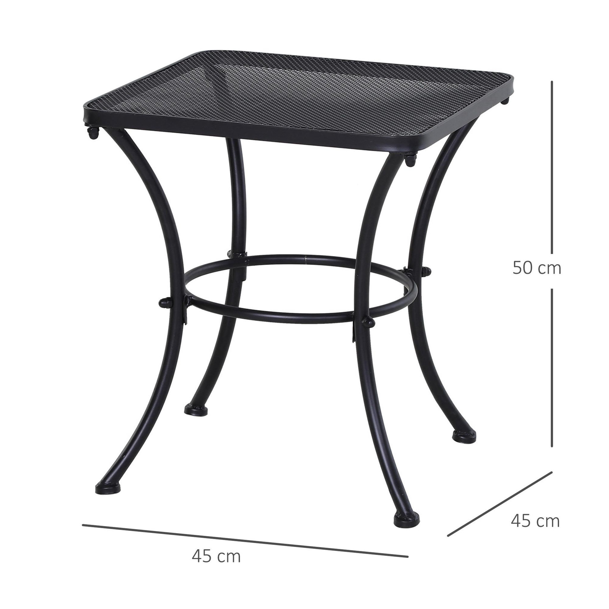 Voir la diapositive 3 : OUTSUNNY Table basse carrée bistro de jardin dim. 45L x 45l x 50H cm piètement arqué plateau maillé métal époxy anticorrosion noir