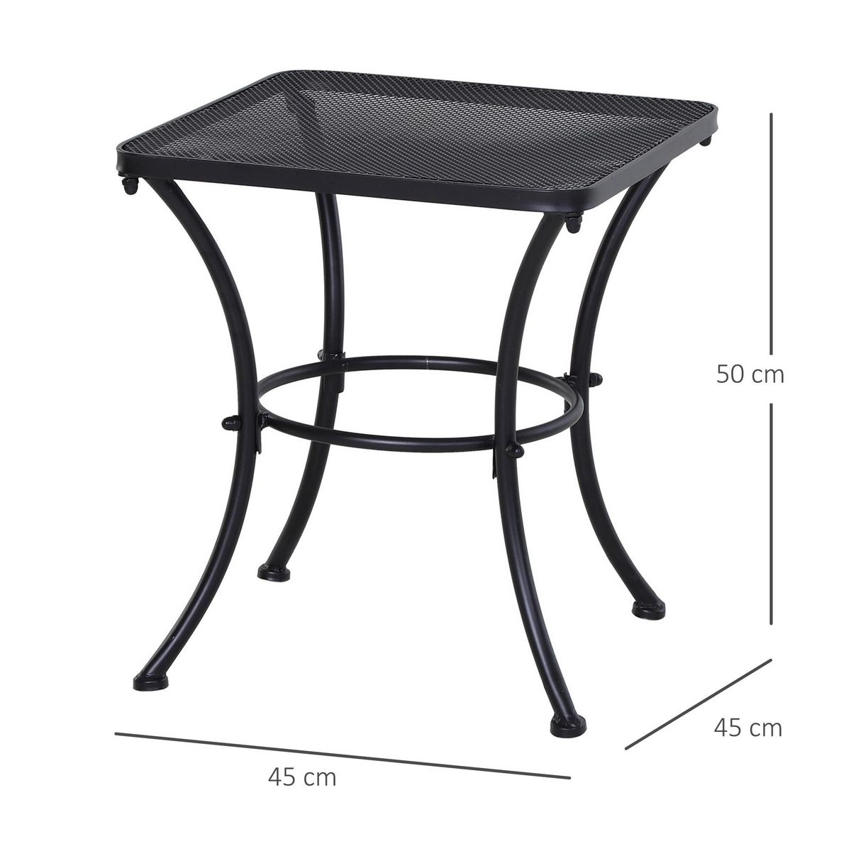 OUTSUNNY Table basse carrée bistro de jardin dim. 45L x 45l x 50H cm piètement arqué plateau maillé métal époxy anticorrosion noir