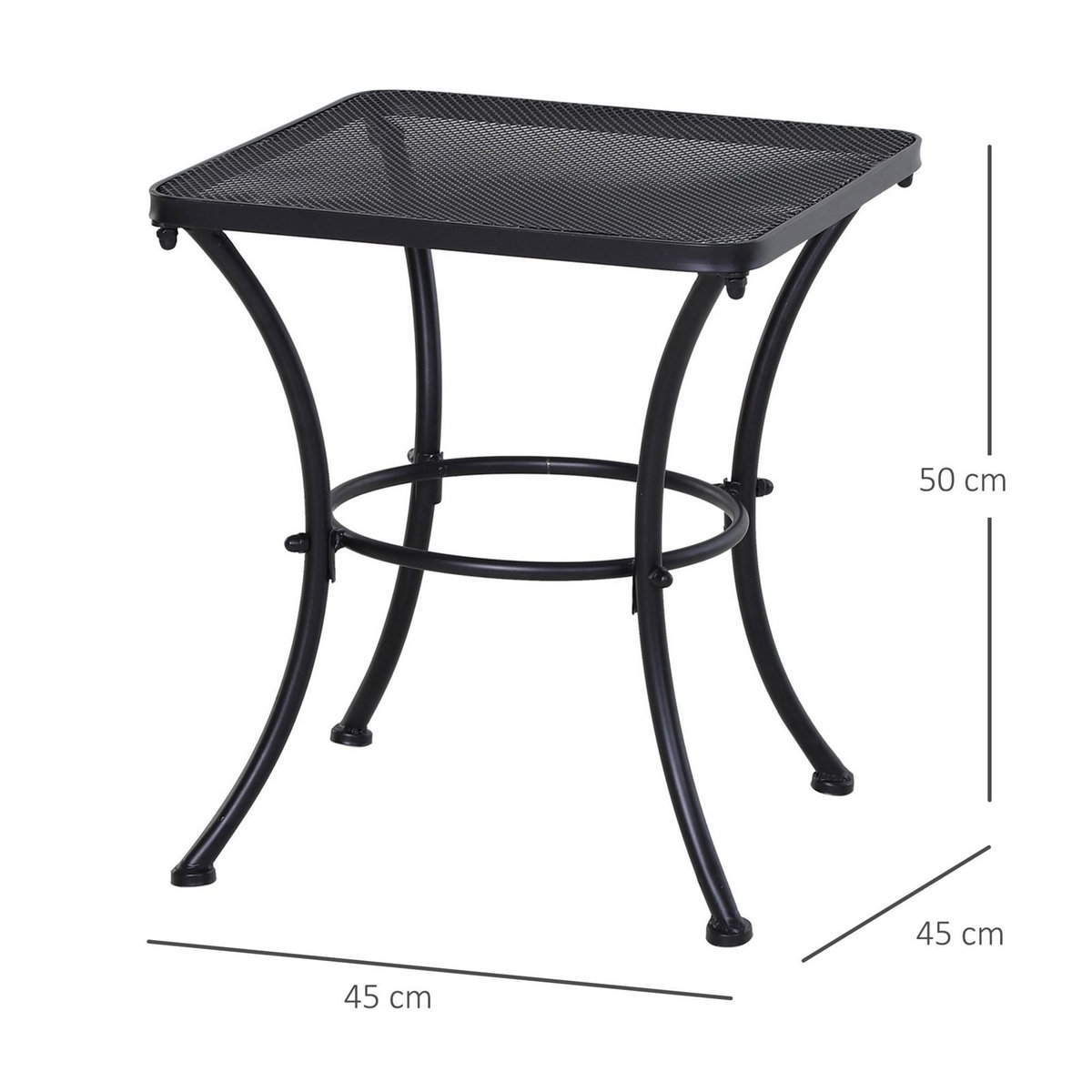 OUTSUNNY Table basse carrée bistro de jardin dim. 45L x 45l x 50H cm piètement arqué plateau maillé métal époxy anticorrosion noir