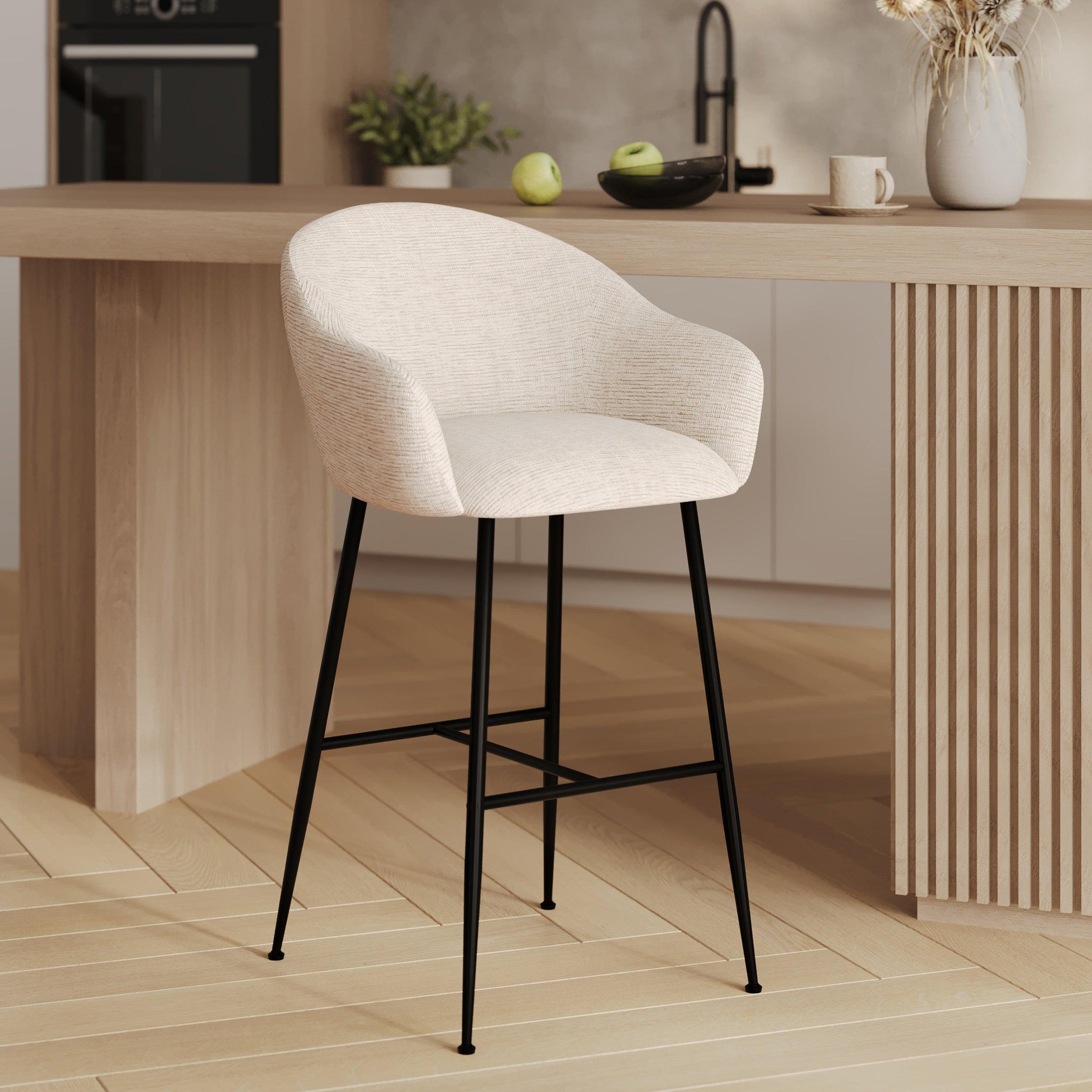 Voir la diapositive 2 : MAISON PAVANE Chaise de bar en tissu blanc chiné 76 cm-socky