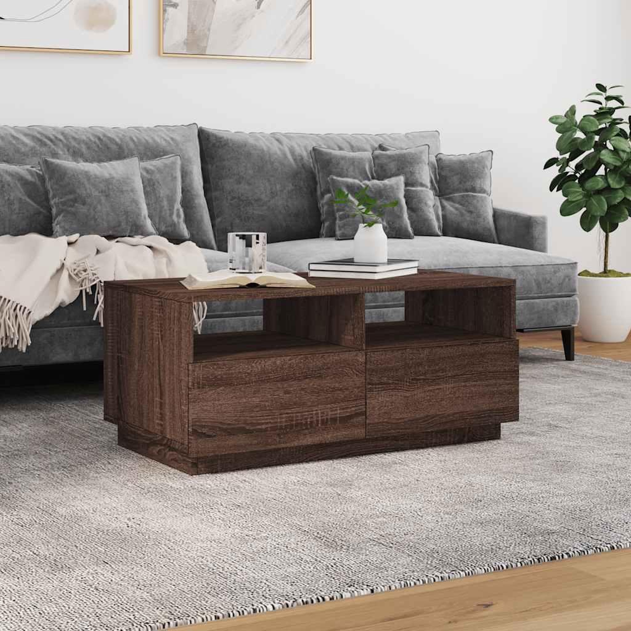 Voir la diapositive 4 : VIDAXL Table basse avec lumieres LED chene marron 90x49x40 cm