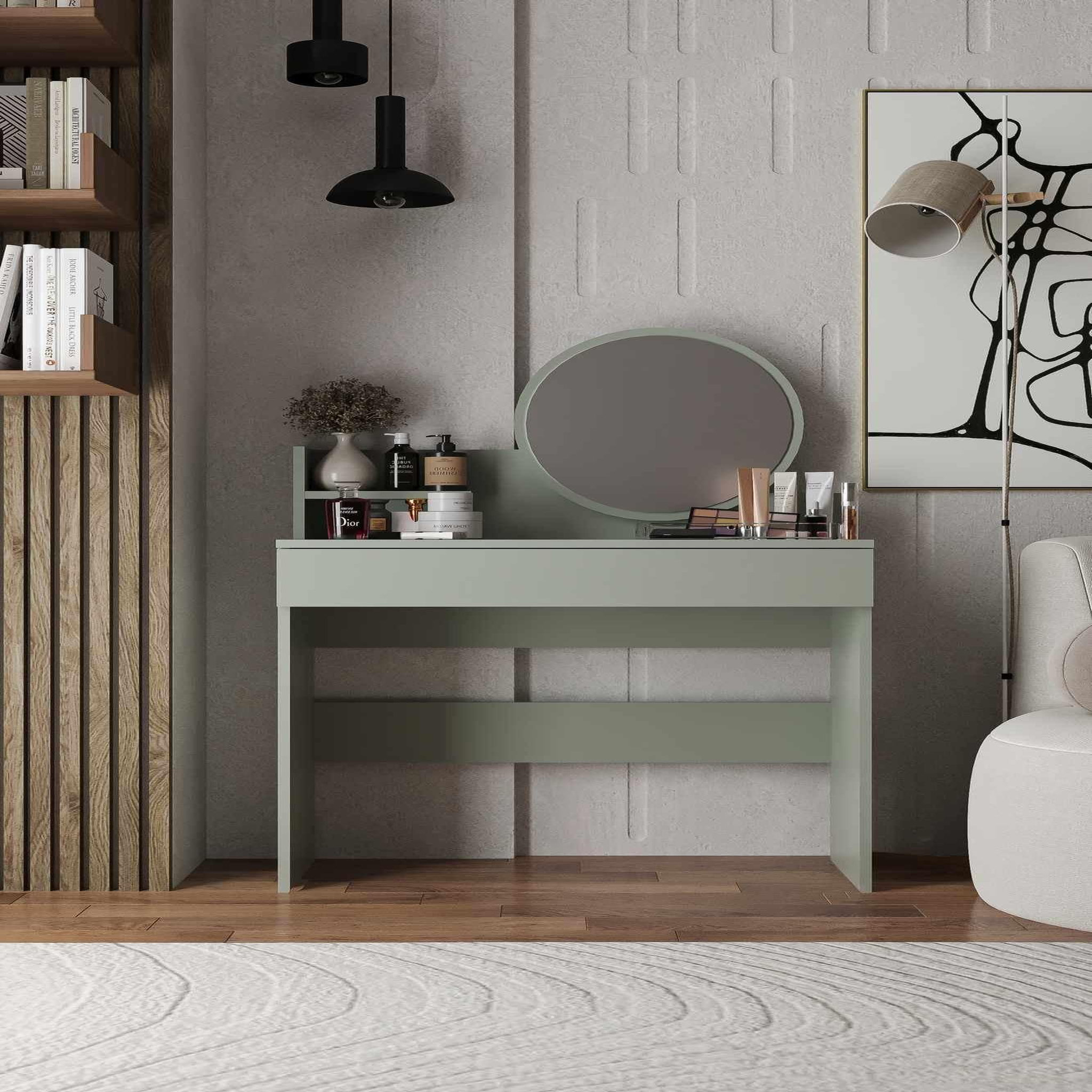 Voir la diapositive 2 : Habitat et Jardin Coiffeuse avec miroir en bois  Harmony Mini Round  - 90 x 40 x 133 cm - Vert