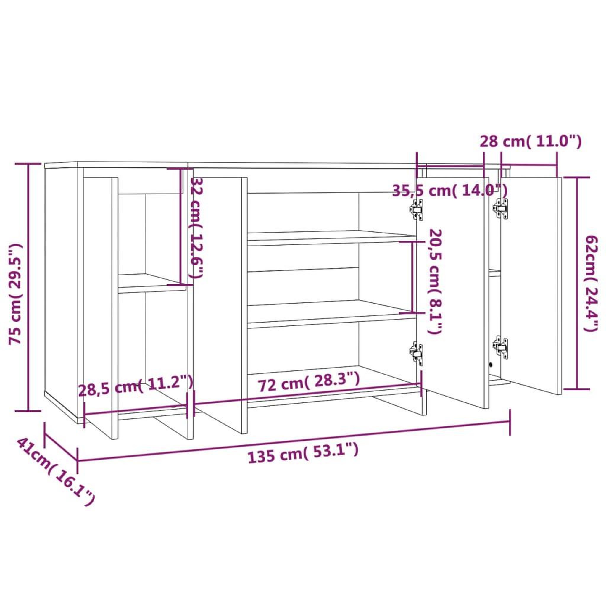 Voir la diapositive 6 : VIDAXL Buffet Sonoma gris 135x41x75 cm Bois d'ingenierie