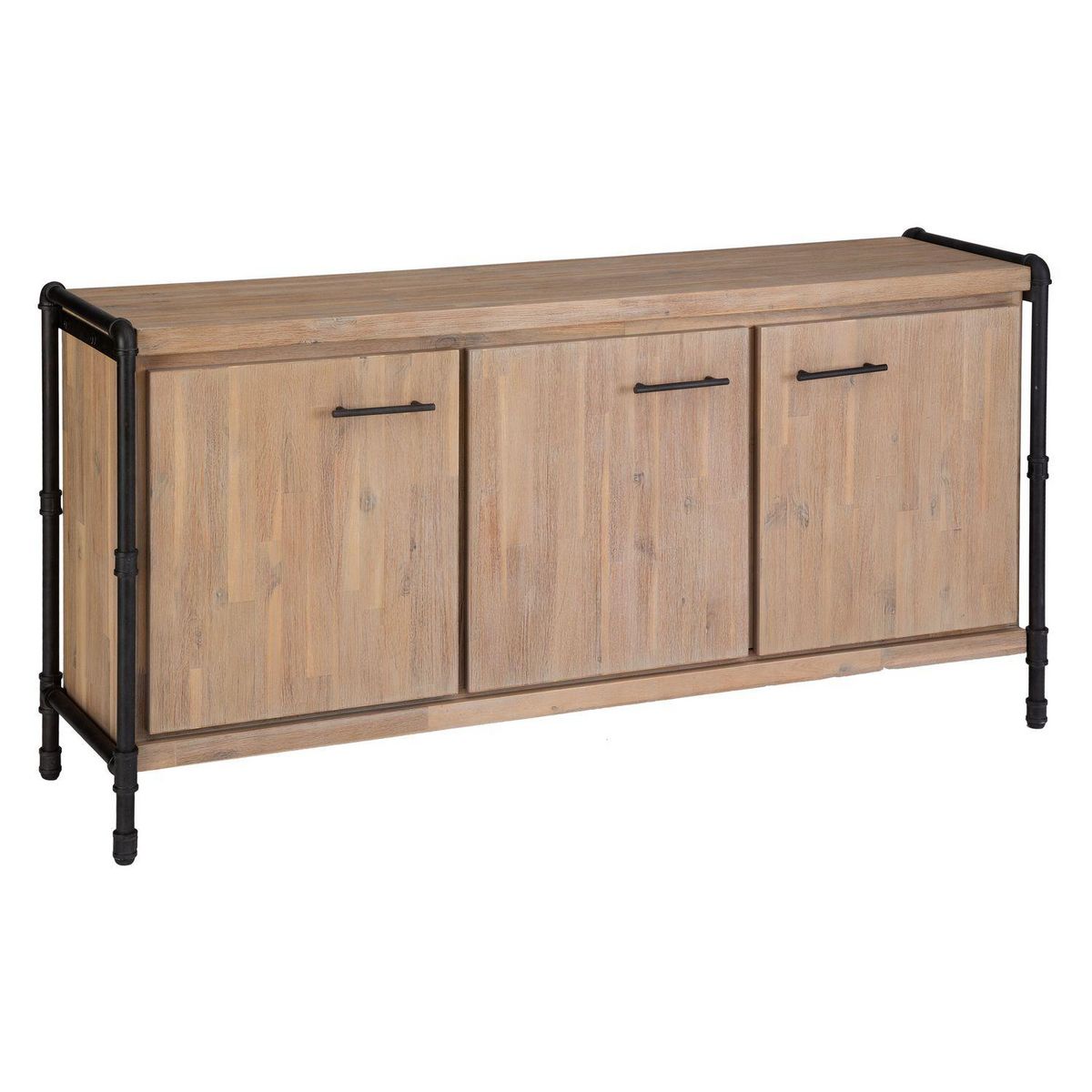 ATMOSPHERA Buffet design bois et métal industriel Siam - L. 160 x H. 80 cm - Noir