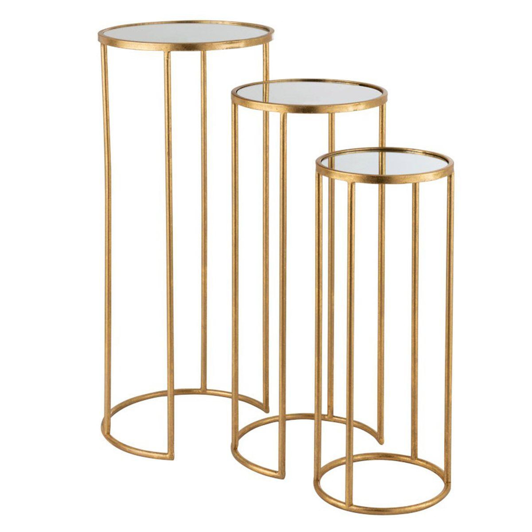J-LINE Lot de 3 tables gigognes  léo miroir  80cm or