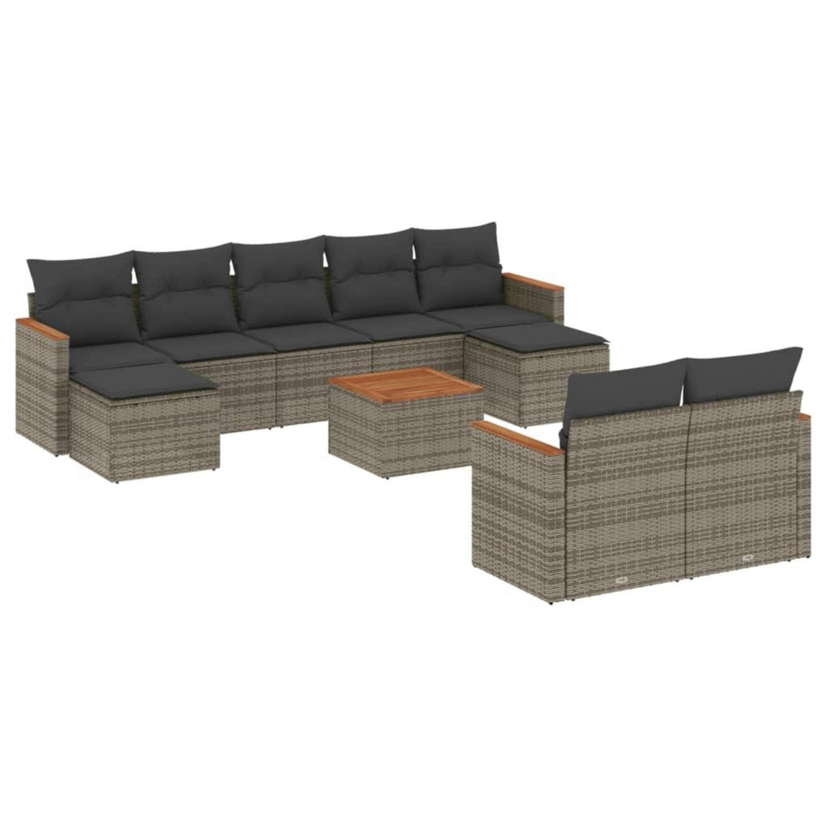 VIDAXL Salon de jardin avec coussins 10 pcs gris resine tressee