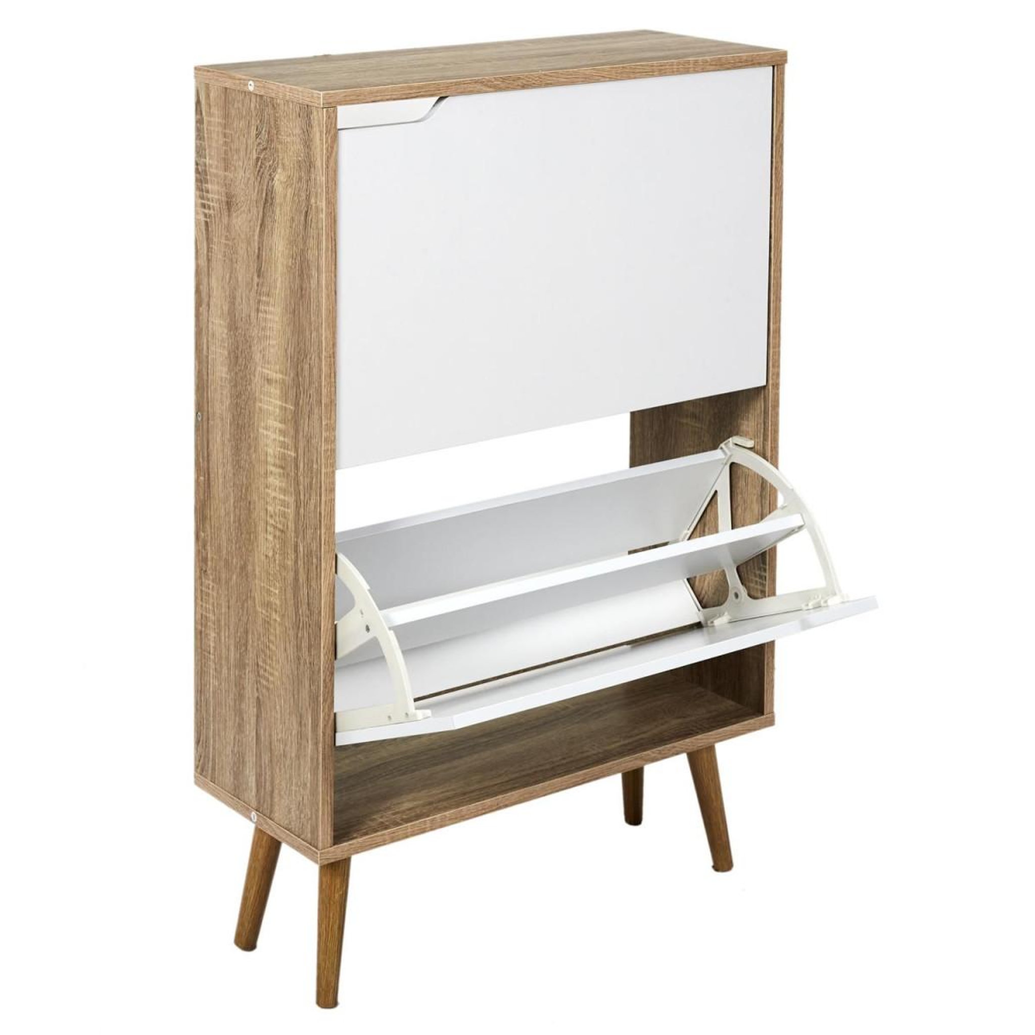 Voir la diapositive 3 : The Home Deco Factory Meuble à chaussures  2 portes  91cm blanc & naturel