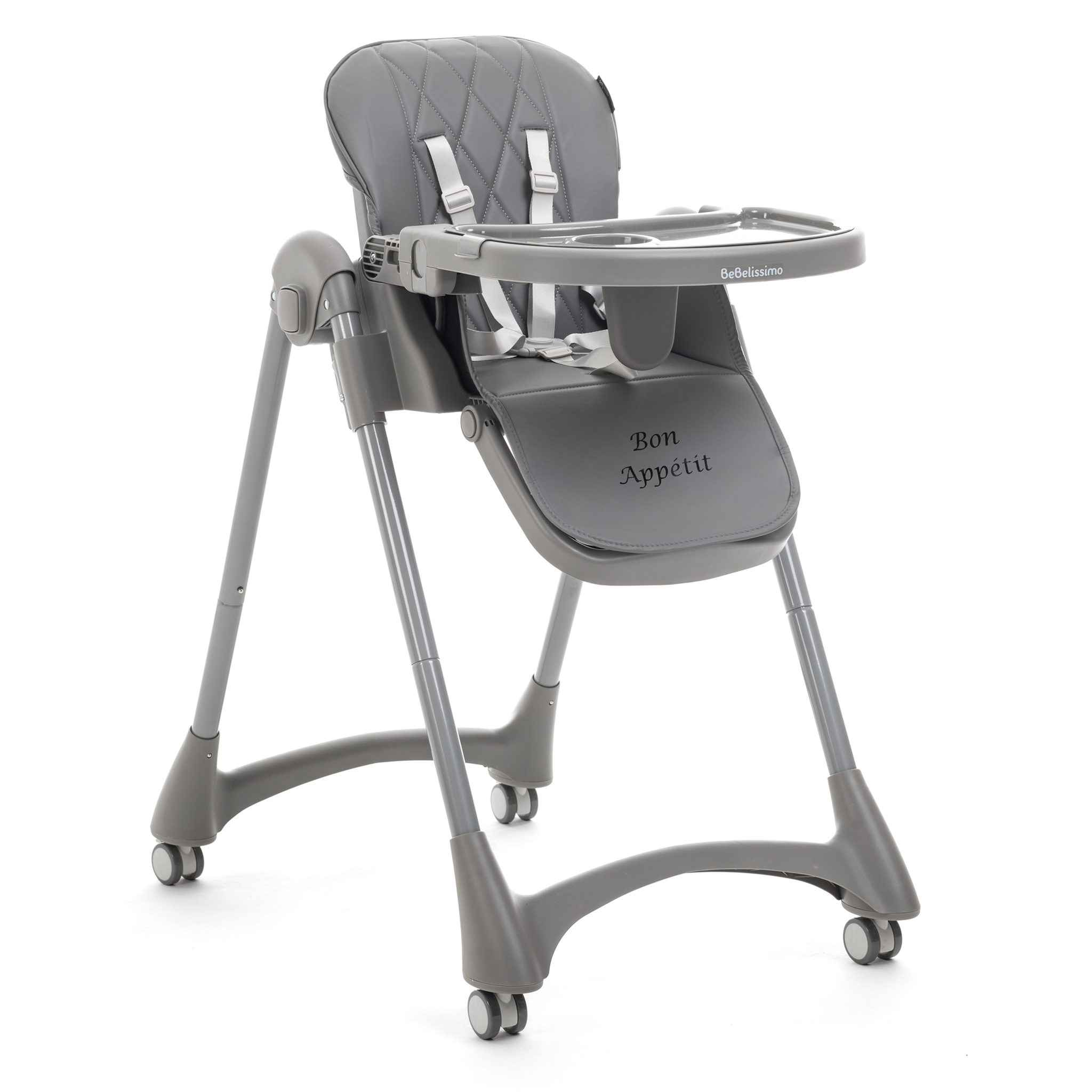 Voir la diapositive 2 : BEBELISSIMO Chaise haute évolutive bébé - Pliable - Compacte - Réglable hauteur - De 6 mois à 3 ans (15kg) - gris foncé - Bon Appetit