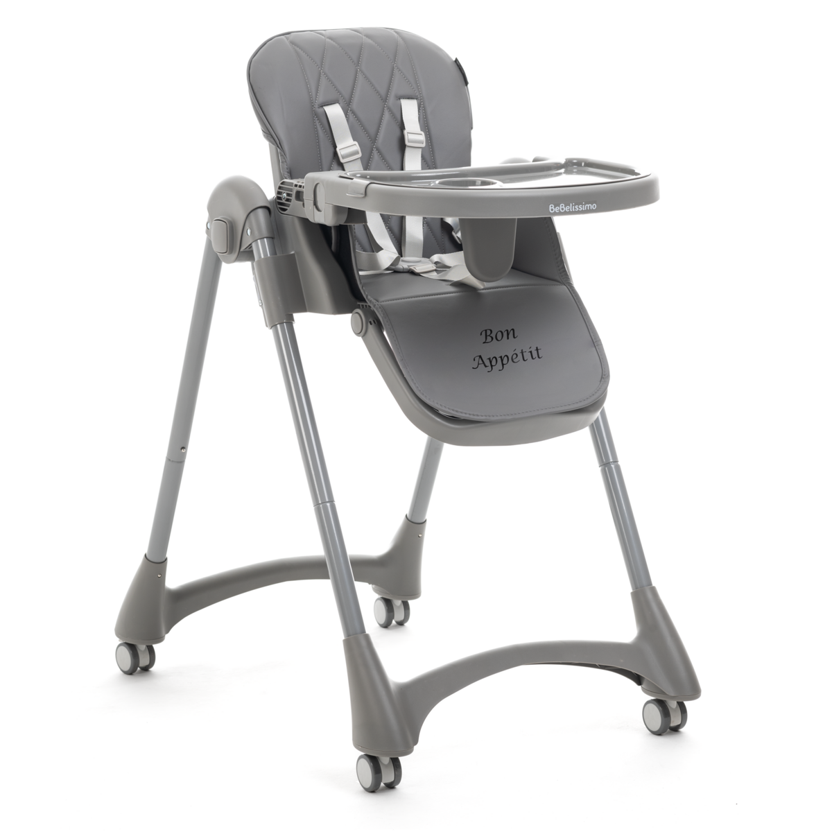 BEBELISSIMO Bebelissimo - Chaise haute évolutive bébé - Pliable - Compacte - Réglable hauteur - De 6 mois à 3 ans (15kg) - gris foncé - Bon Appetit