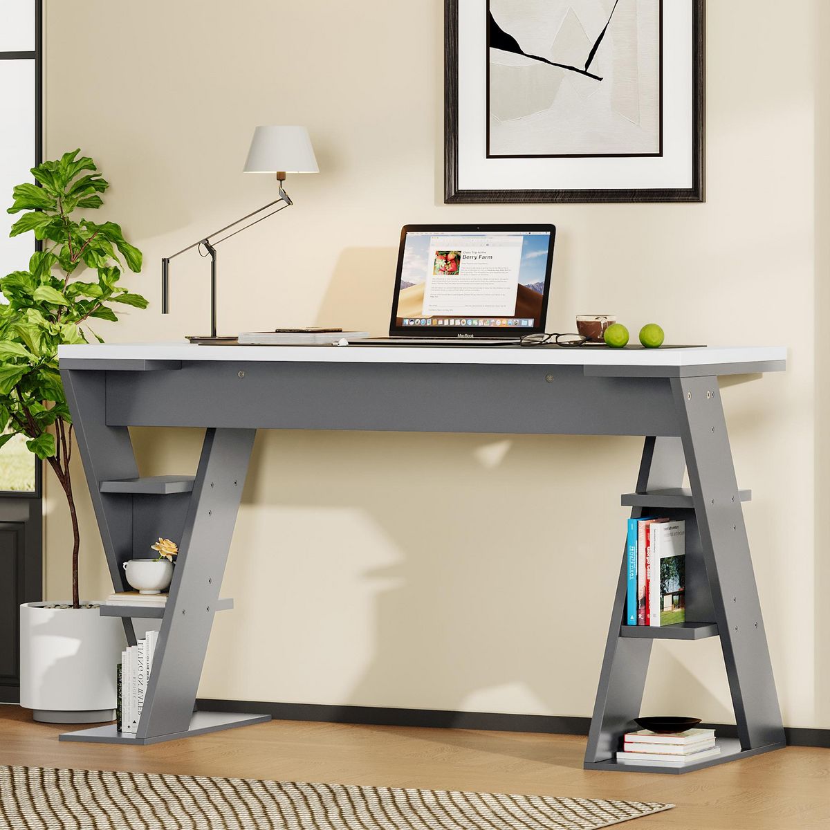 MERAX Bureau 120 cm coloris gris+blanc mdf