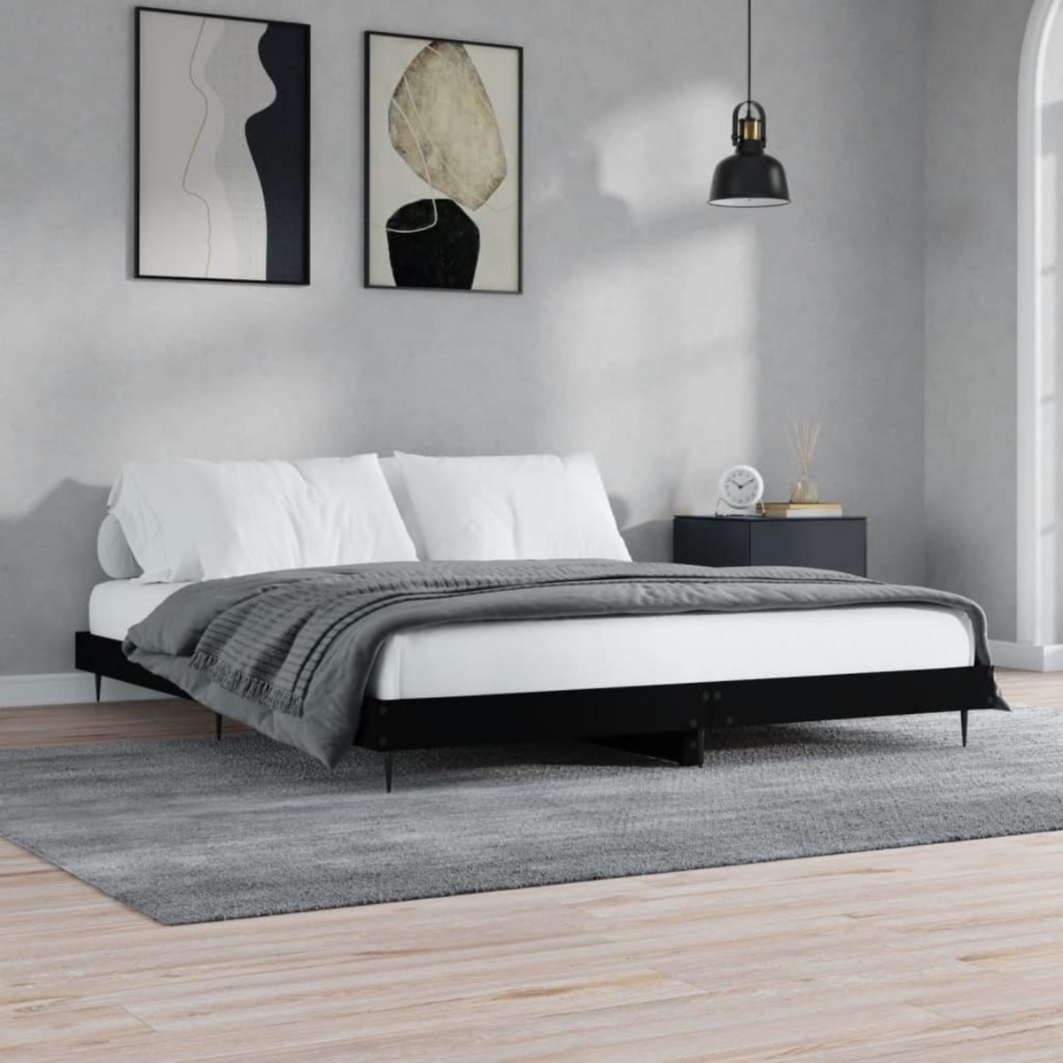 VIDAXL Cadre de lit sans matelas noir 160x200 cm bois d'ingenierie