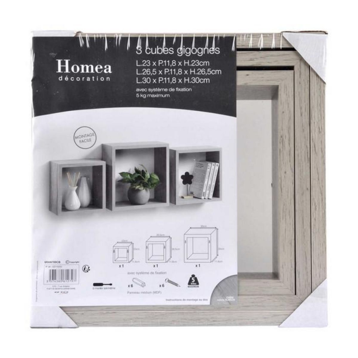 Paris Prix Lot de 3 Étagères Murales  Cube  30cm Chêne Blanchi