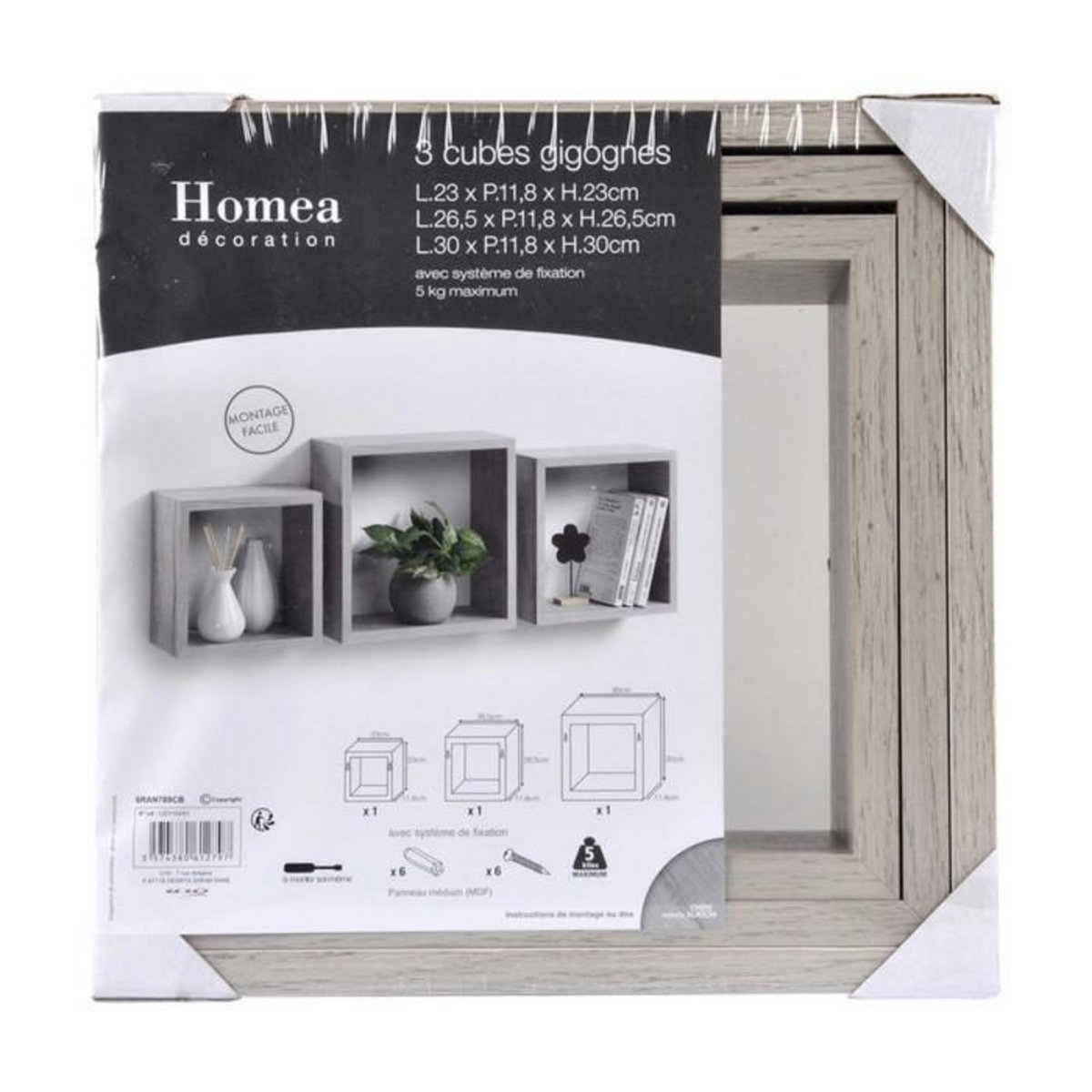 Paris Prix Lot de 3 Étagères Murales  Cube  30cm Chêne Blanchi