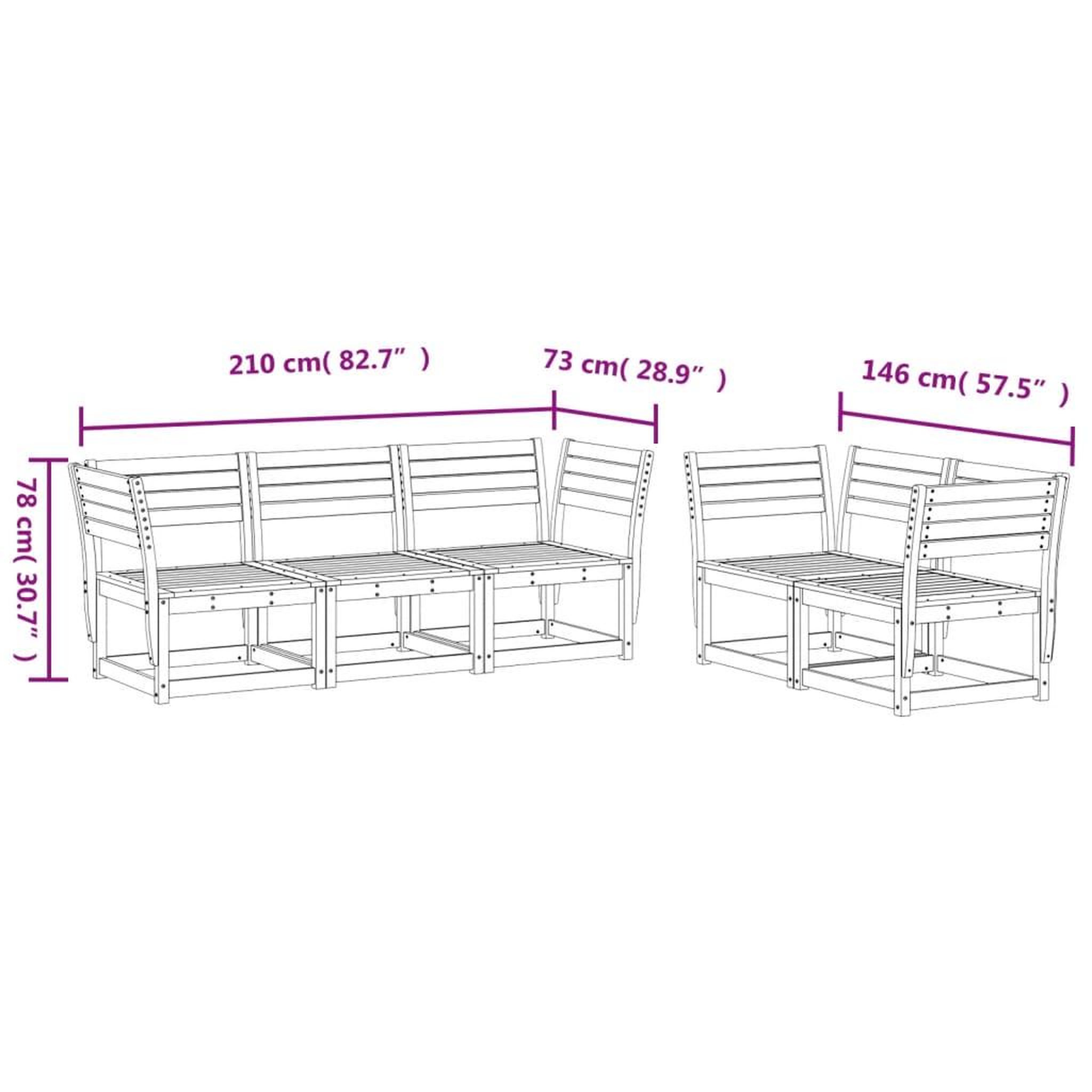 Voir la diapositive 6 : VIDAXL Salon de jardin 5 pcs cire marron bois de pin massif