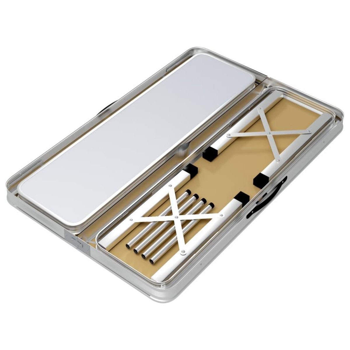 VIDAXL Table de camping pliable avec 2 bancs Aluminium Blanc
