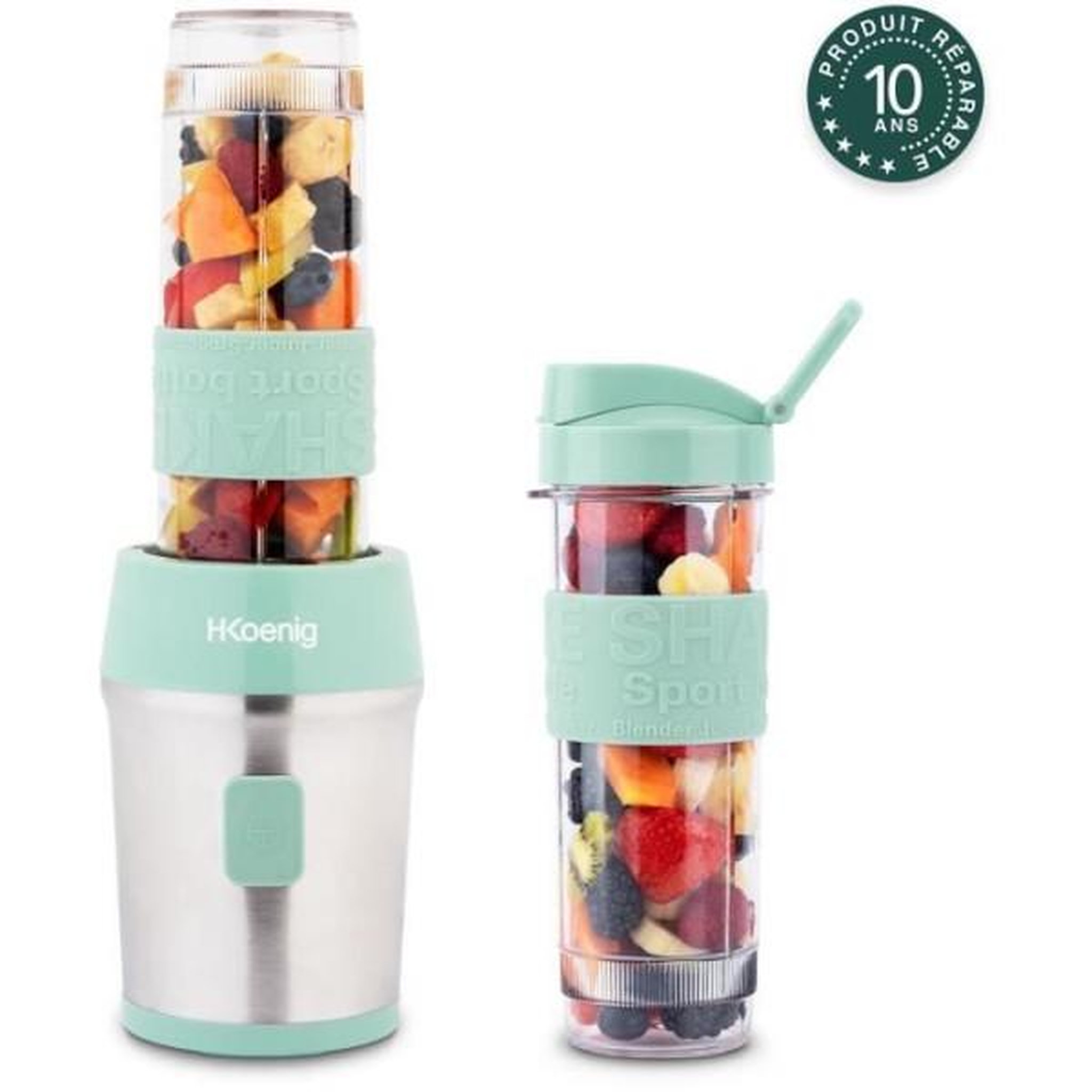 Voir la diapositive 3 : HKOENIG Blender Mini  - H.KoeNIG - SMOO18 - 300 W - 570 mL - Vert pastel - 2 gourdes incluses - Sans BPA