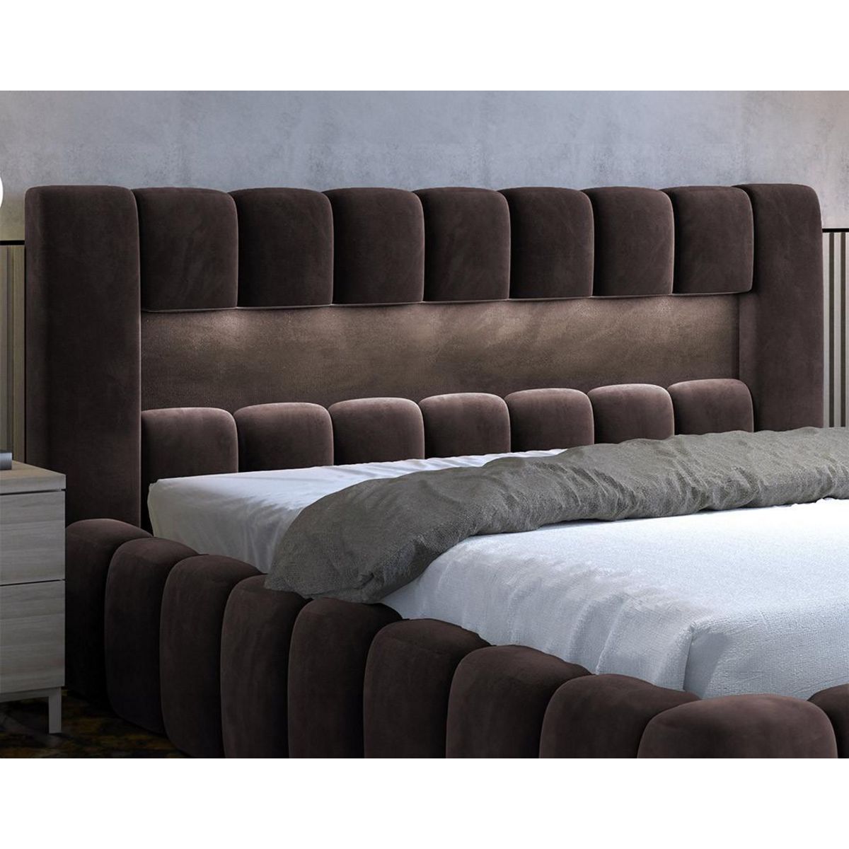 BEST MOBILIER Cleo - lit coffre avec led - 140x200 cm - sommier inclus - en velours