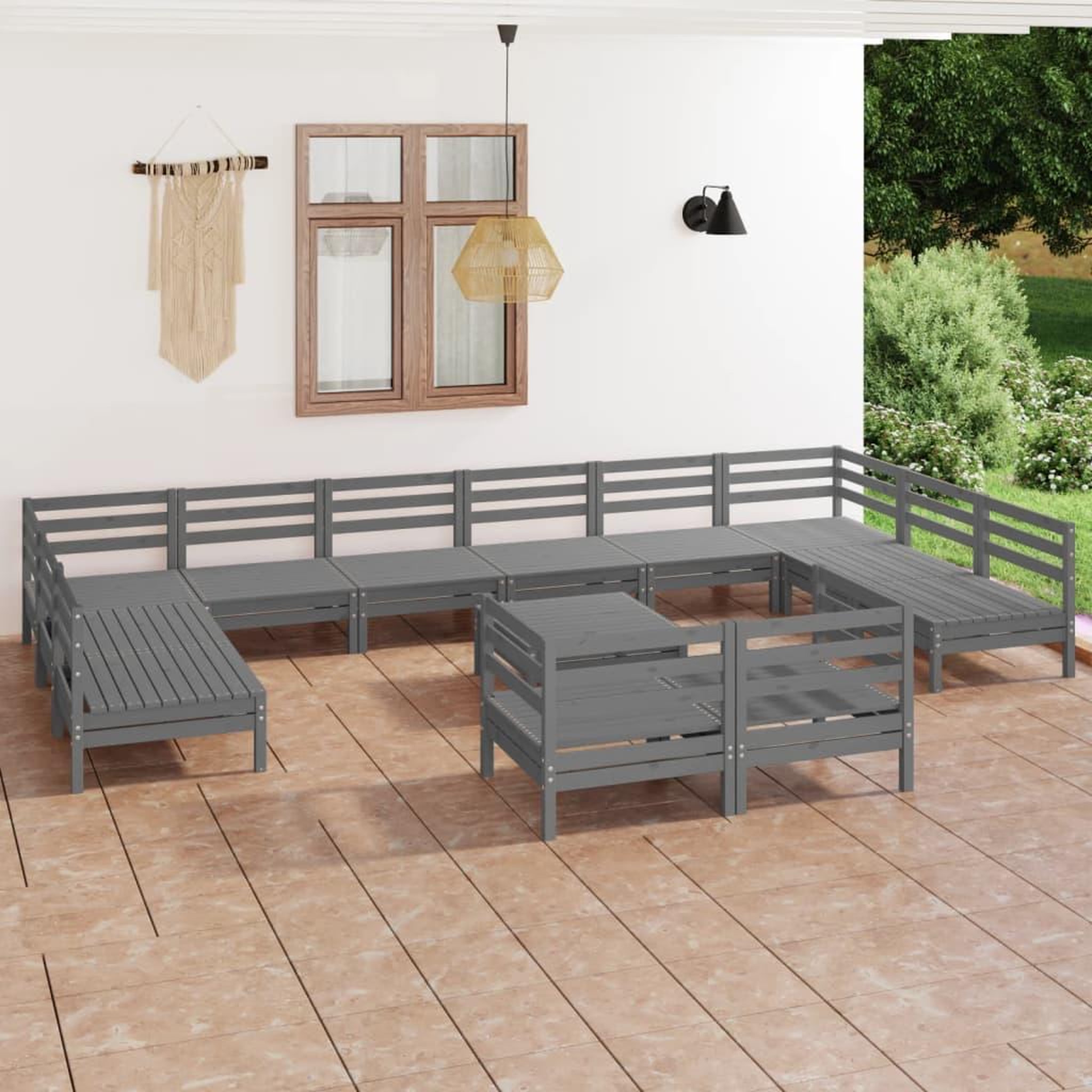 Voir la diapositive 1 : VIDAXL Salon de jardin 13 pcs Gris Bois de pin massif