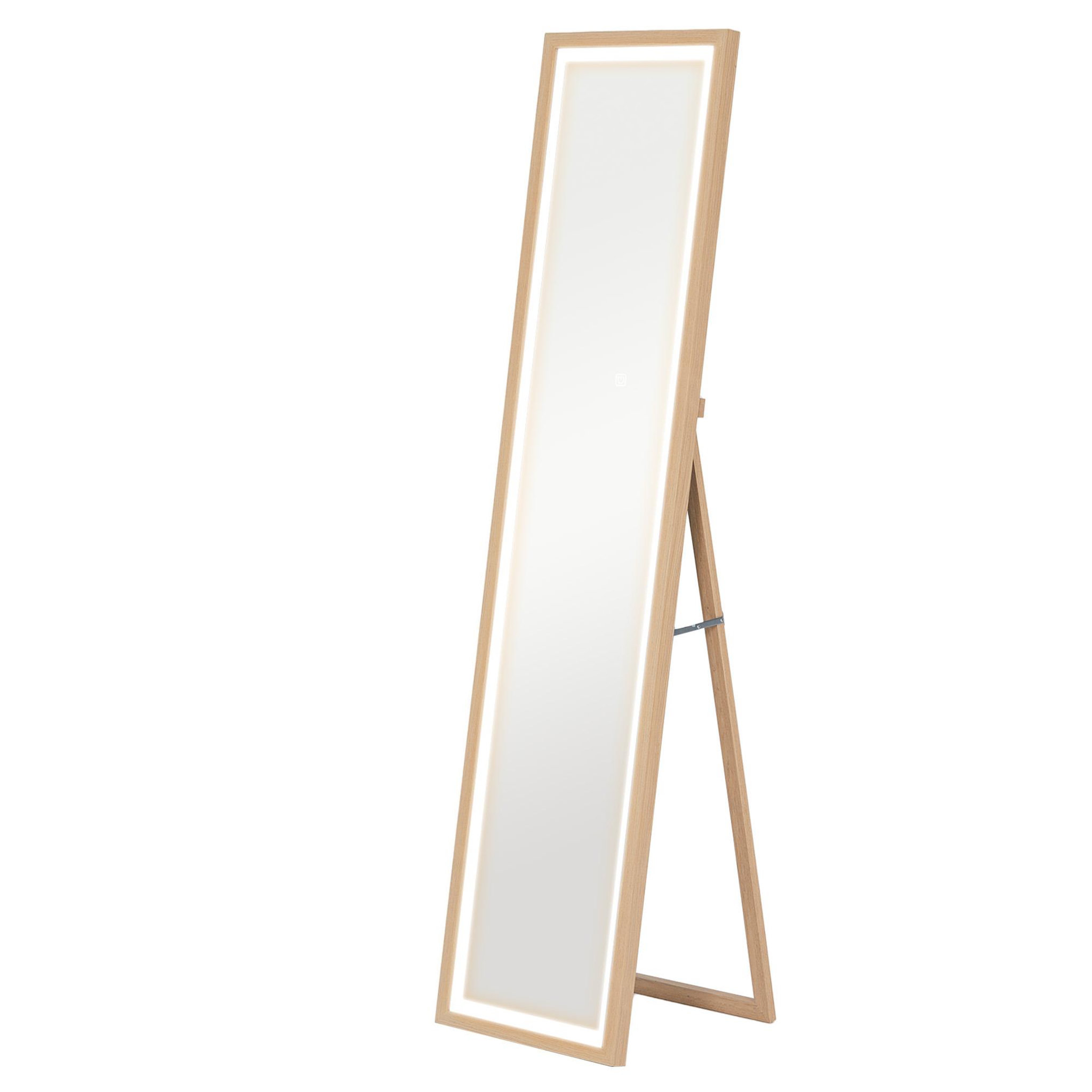HOMCOM Grand miroir led pleine longueur 40 x 160 cm autoportant ou à fixer - 3 couleurs luminosité réglable - effet bois