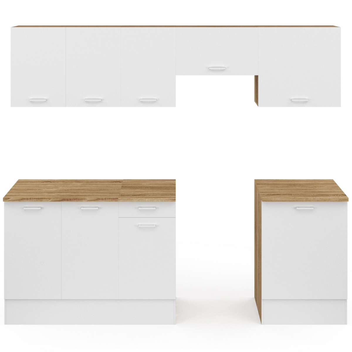 ID MARKET Cuisine complète 240 cm SUBTIL avec plan de travail 7 éléments bois et blanc