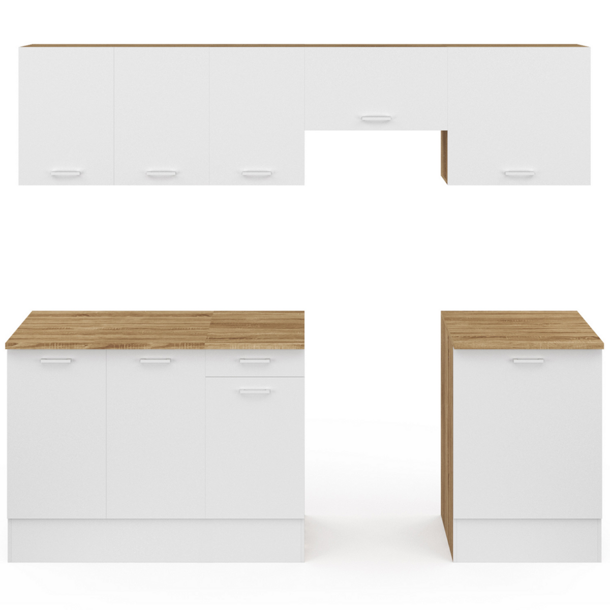 ID MARKET Cuisine complète 240 cm SUBTIL avec plan de travail 7 éléments bois et blanc