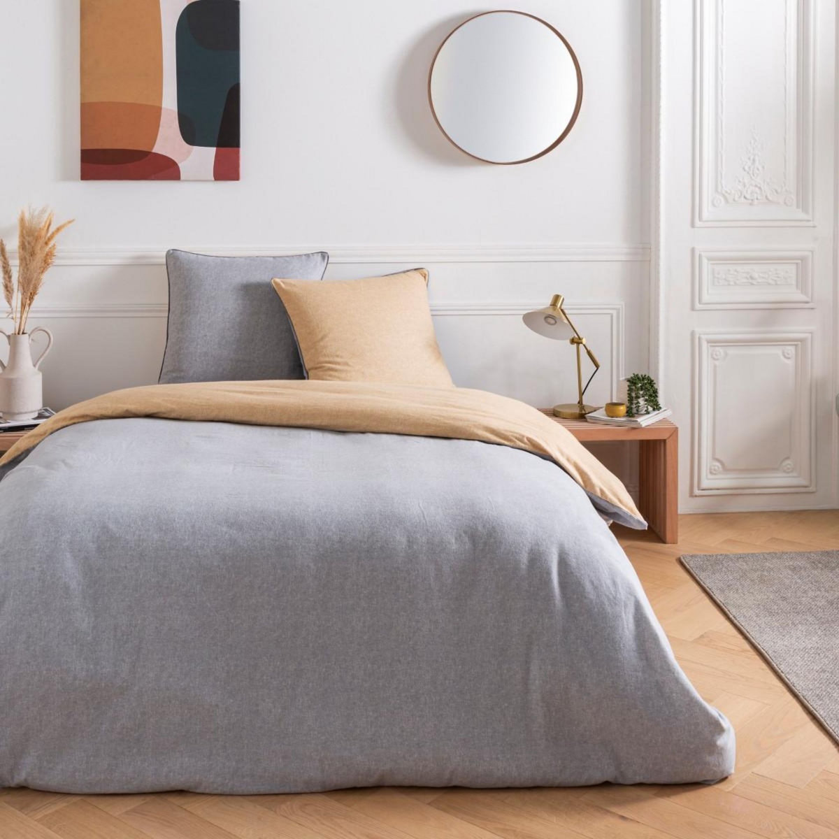 FUTURE HOME Parure de lit 2 personnes en flanelle coton 57 fils unie multico 240x220cm