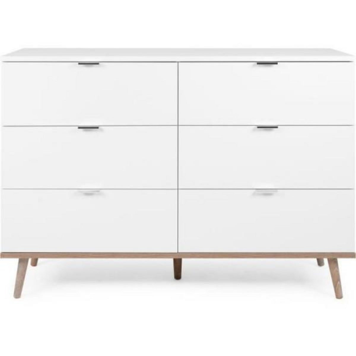 MARKET24 Commode Göteborg 6 tiroirs - Décor chene sonoma Blanc - L 120 x P 40 x H 86,5 cm