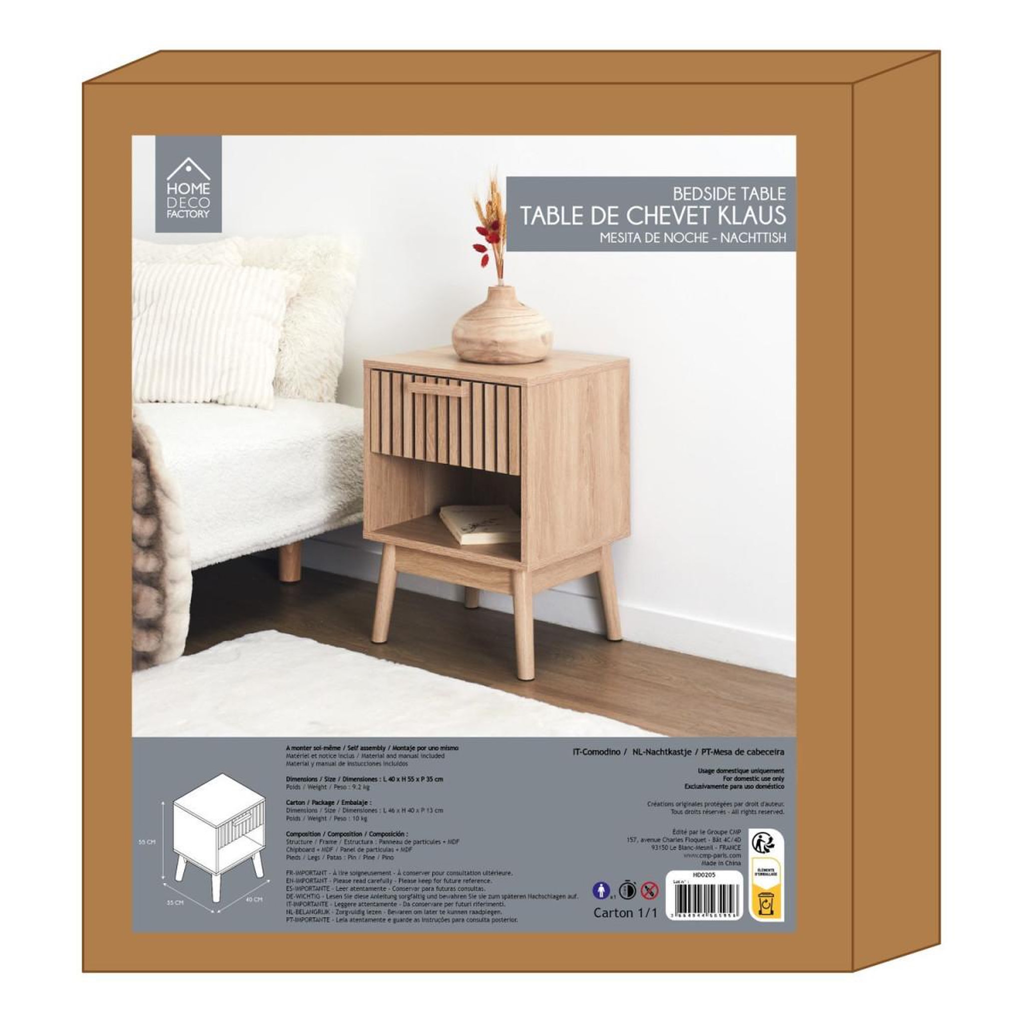 Voir la diapositive 6 : The Home Deco Factory Table de chevet avec tiroir  klaus  55cm marron