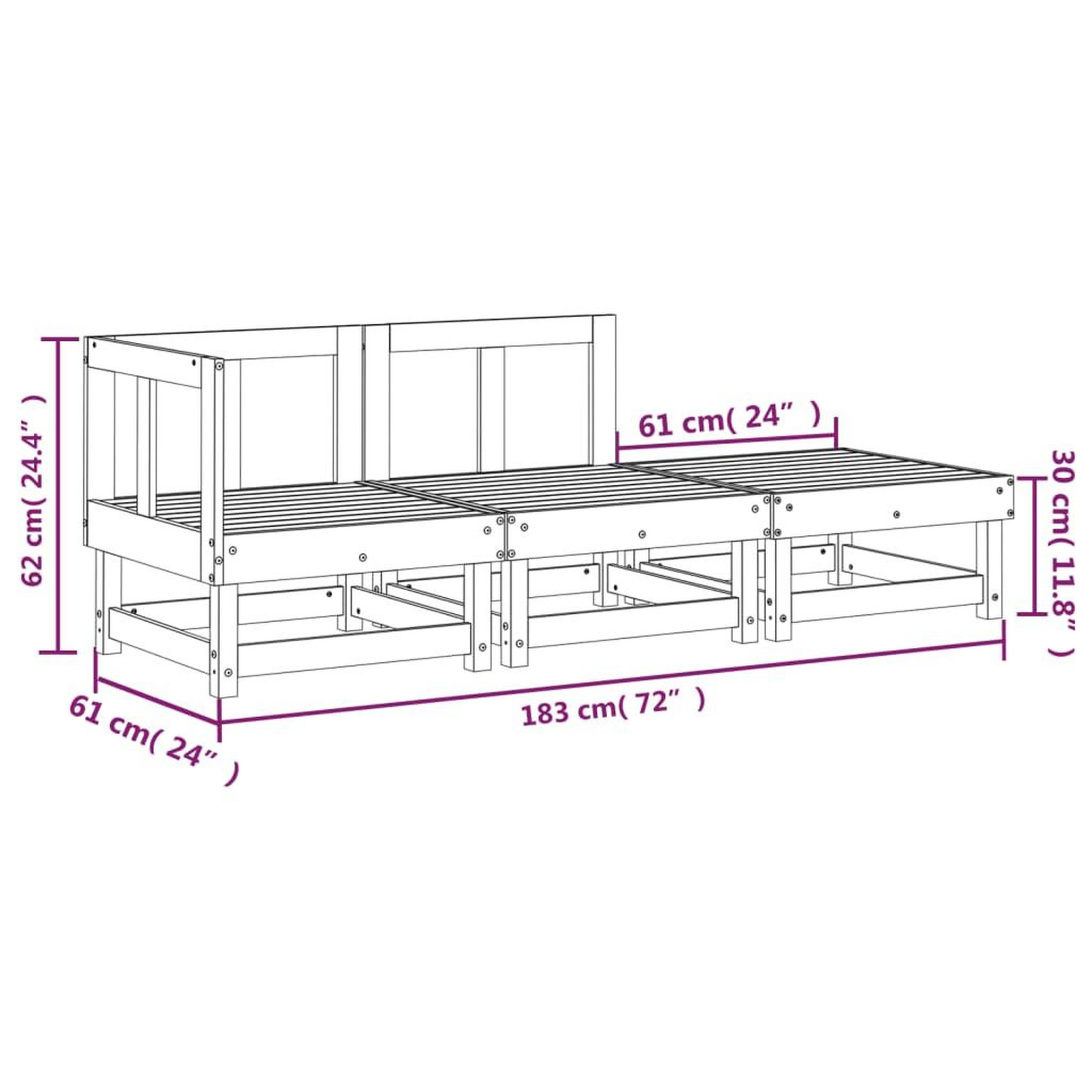 Voir la diapositive 6 : VIDAXL Salon de jardin 3 pcs bois de pin impregne