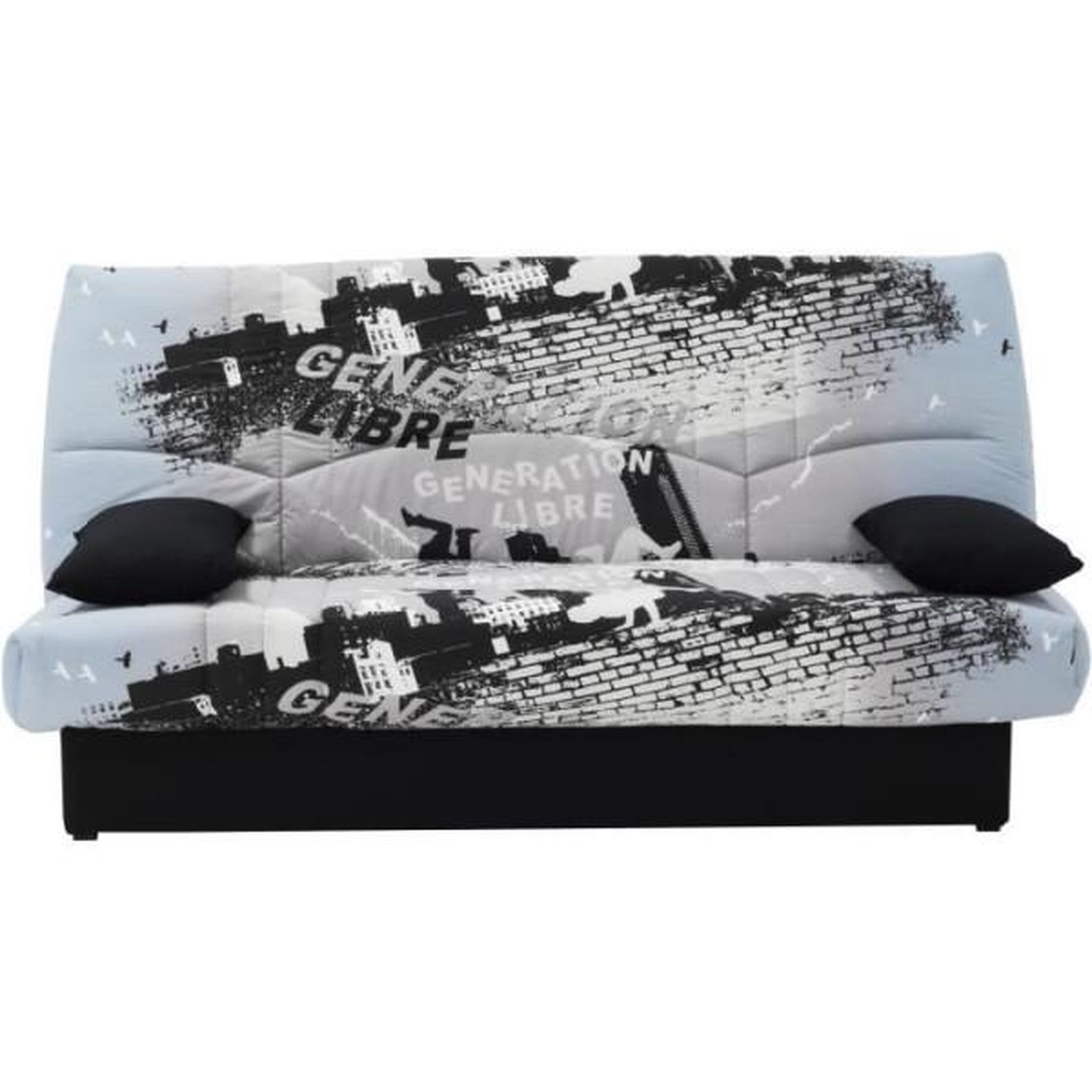 Voir la diapositive 1 : MARKET24 Clic clac 3 places DREAM - Tissu 100% Coton imprimé Parkour gris - Couchage 125x190 cm - L190 x P92 x H96 cm