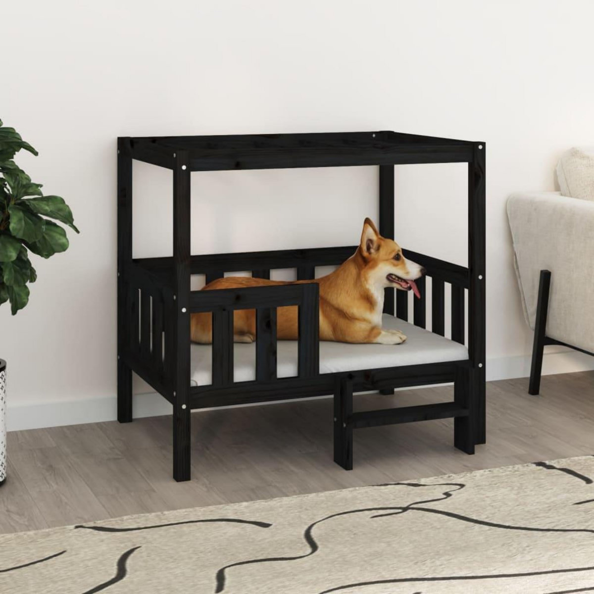 VIDAXL Lit pour chien Noir 95,5x73,5x90 cm Bois de pin solide