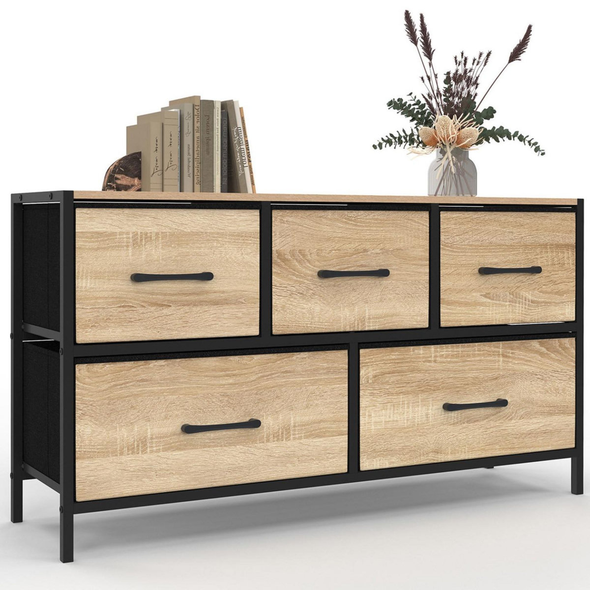 ID MARKET Commode 5 tiroirs en tissu UTAH H.55 cm meuble de rangement design industriel