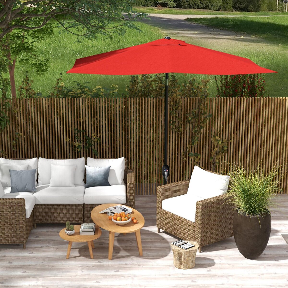 OUTSUNNY Parasol rectangulaire inclinable de jardin avec manivelle métal polyester haute densité anti UV 50+ rouge