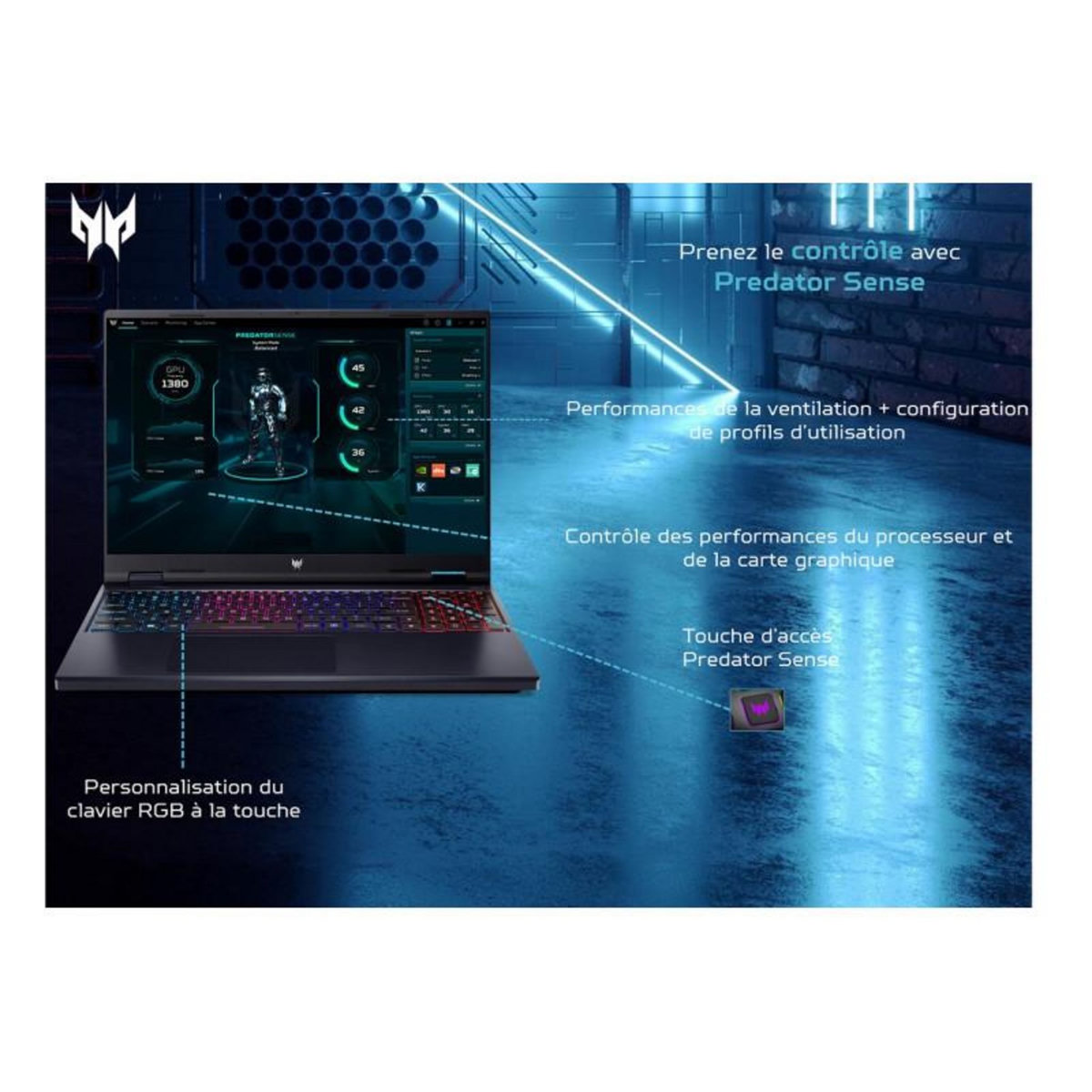 ACER PC portable Acer Gaming Predator Helios Neo 16 PHN16 72 580H 16 WQXGA 165Hz Intel Core i5 14450HX 16 Go RAM DDR5 1 To SSD GeFo