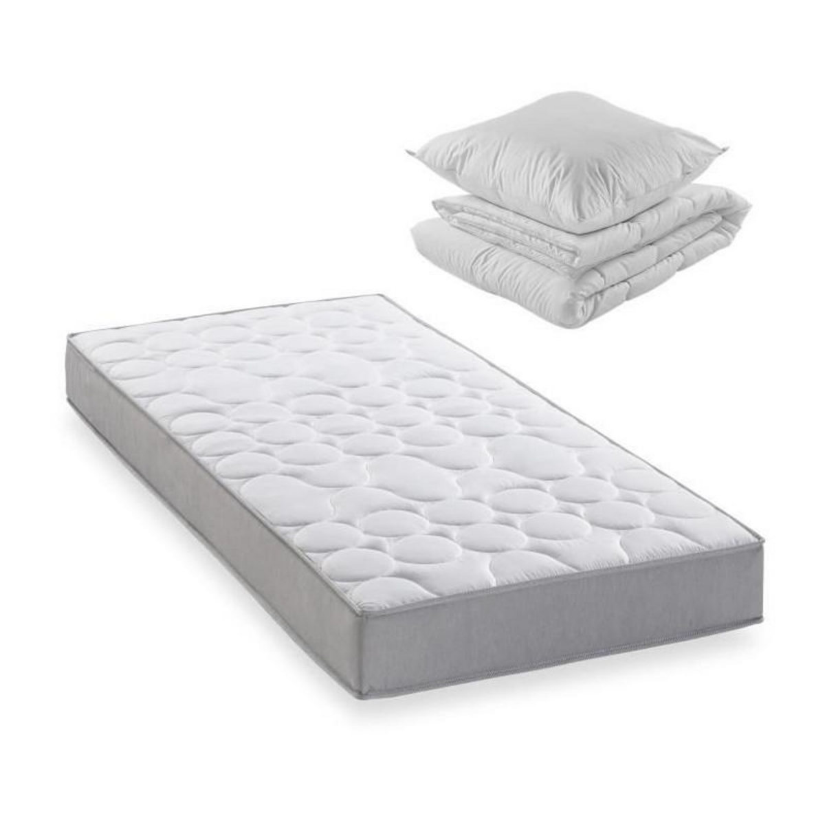 DEKO DREAM Pack matelas 90x190 cm + couette + oreiller - 330 Ressorts ensachés - 5 zones de confort - 19 cm - Ferme - DEKO DREAM Springmax