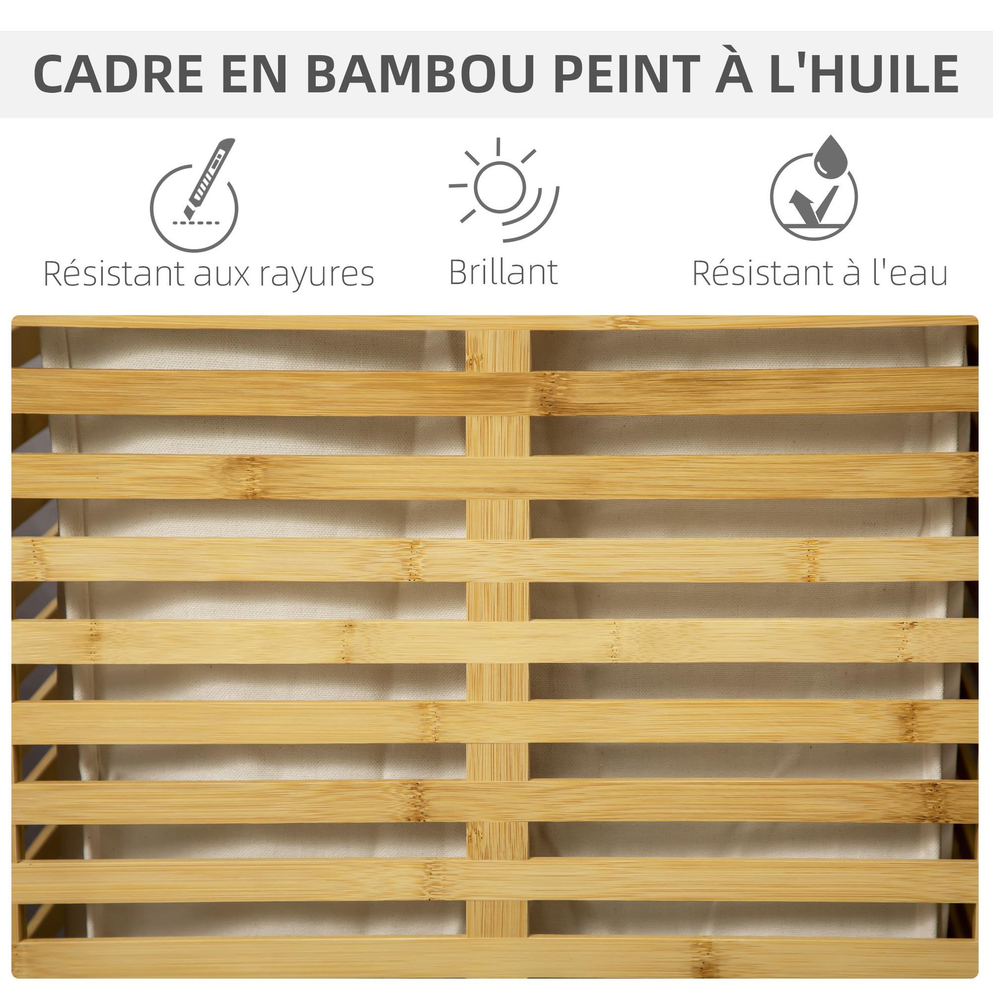 Voir la diapositive 6 : HOMCOM Panier à linge corbeille à linge bac à linge bambou couvercle sac amovible polyester beige