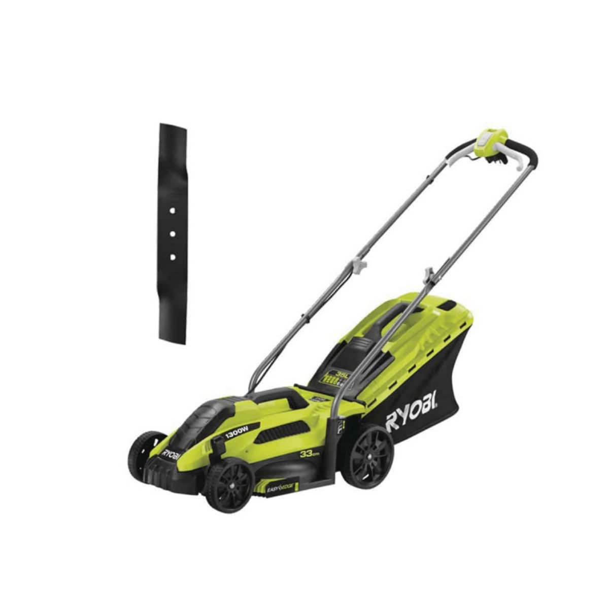 Ryobi Pack RYOBI Tondeuse électrique 1300W Coupe 33cm RLM13E33S - Lame de tondeuse électrique 33cm RAC420