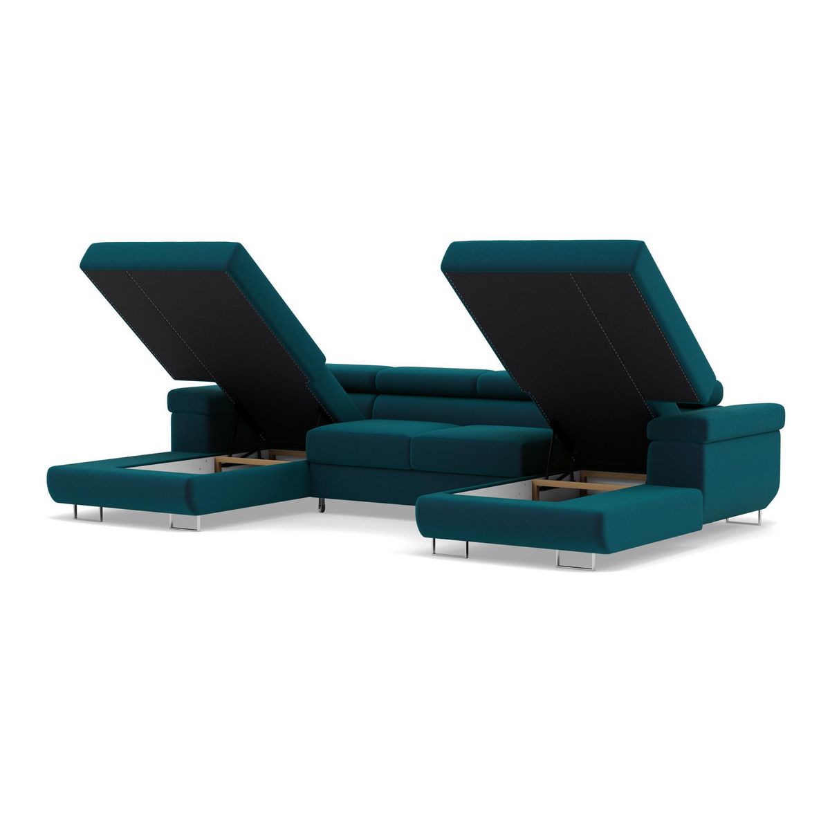 BEST MOBILIER Pablo - canapé panoramique en u - 7 places - convertible avec coffres et têtières réglables - en velours