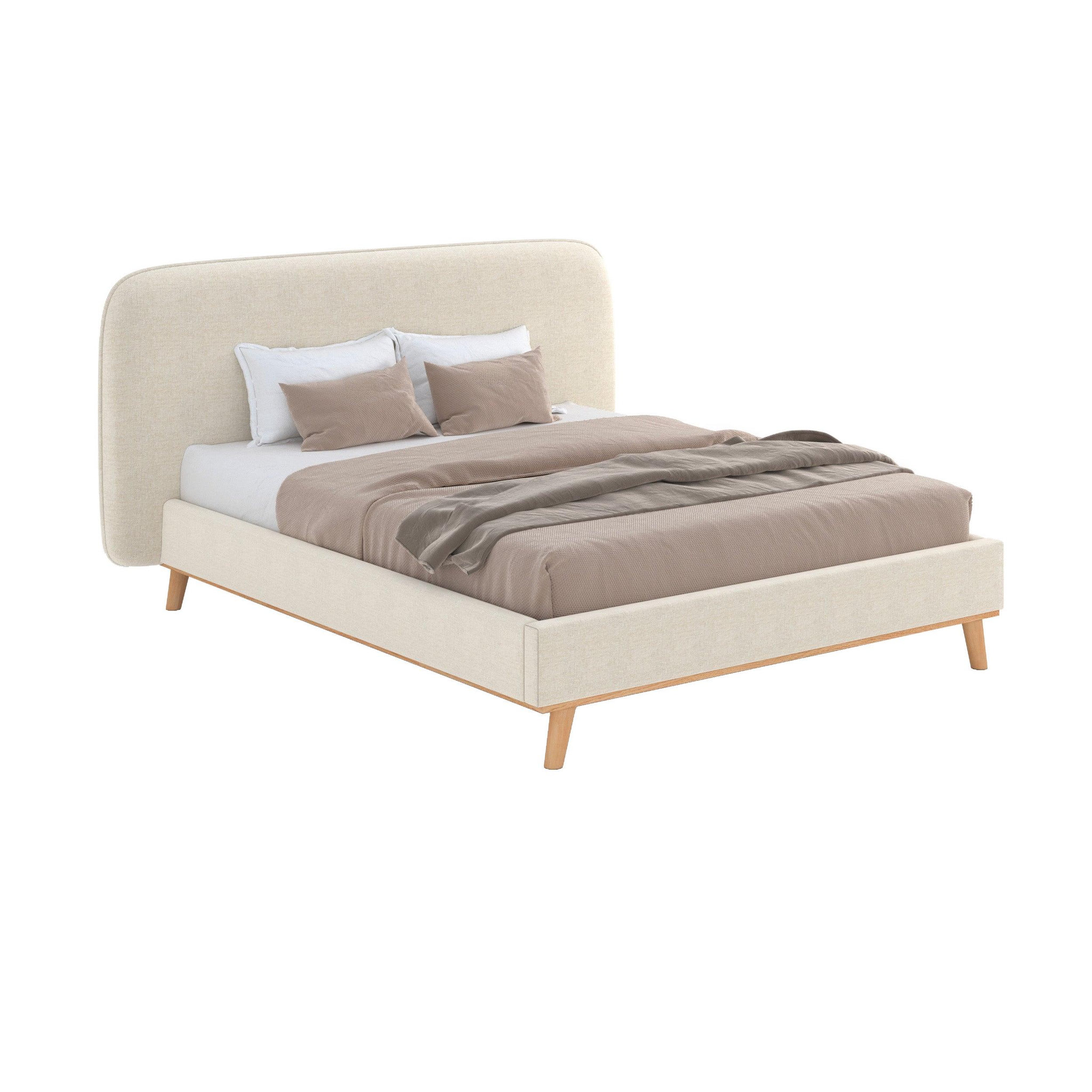 MAISON PAVANE Lit double 160x200 cm en tissu gris/beige-modjo