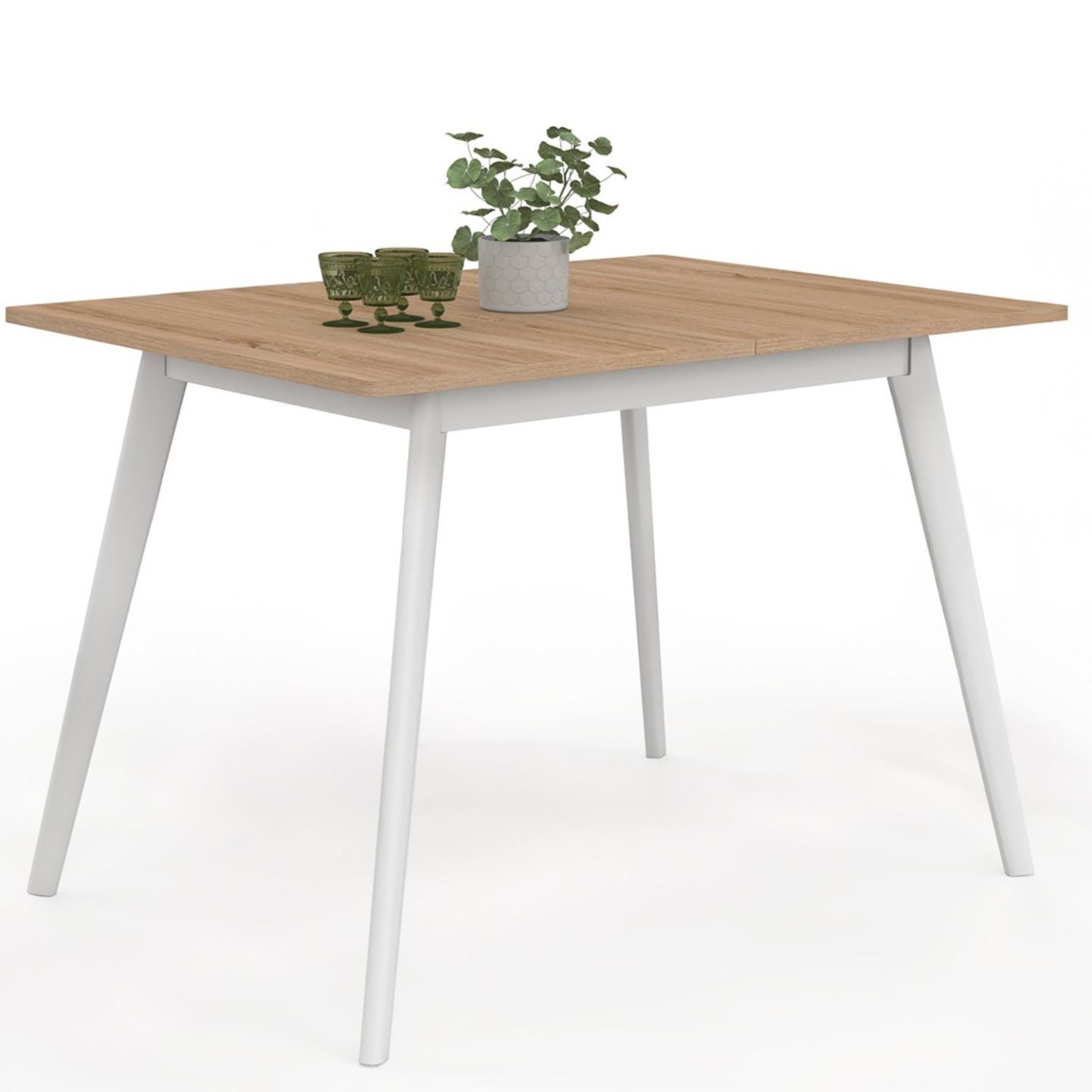Voir la diapositive 5 : ID MARKET Table scandinave extensible rectangle inga 4-8 personnes plateau bois pieds blancs 110-150 cm