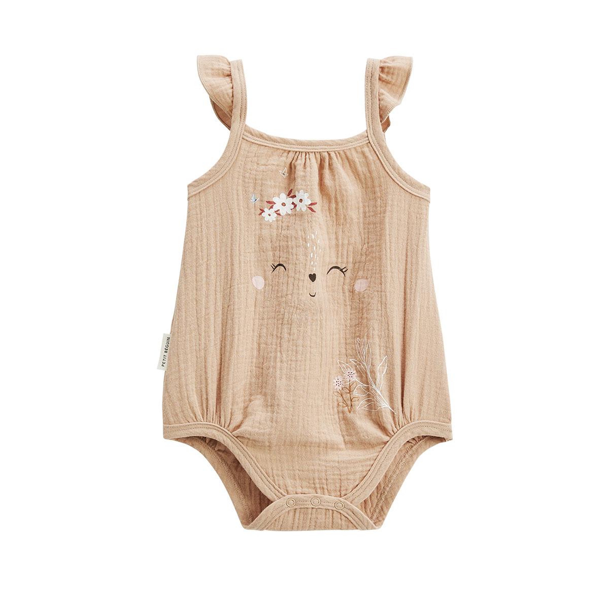 Voir la diapositive 5 : Petit Béguin Lot de 2 barboteuses bloomer bébé en gaze de coton Praline