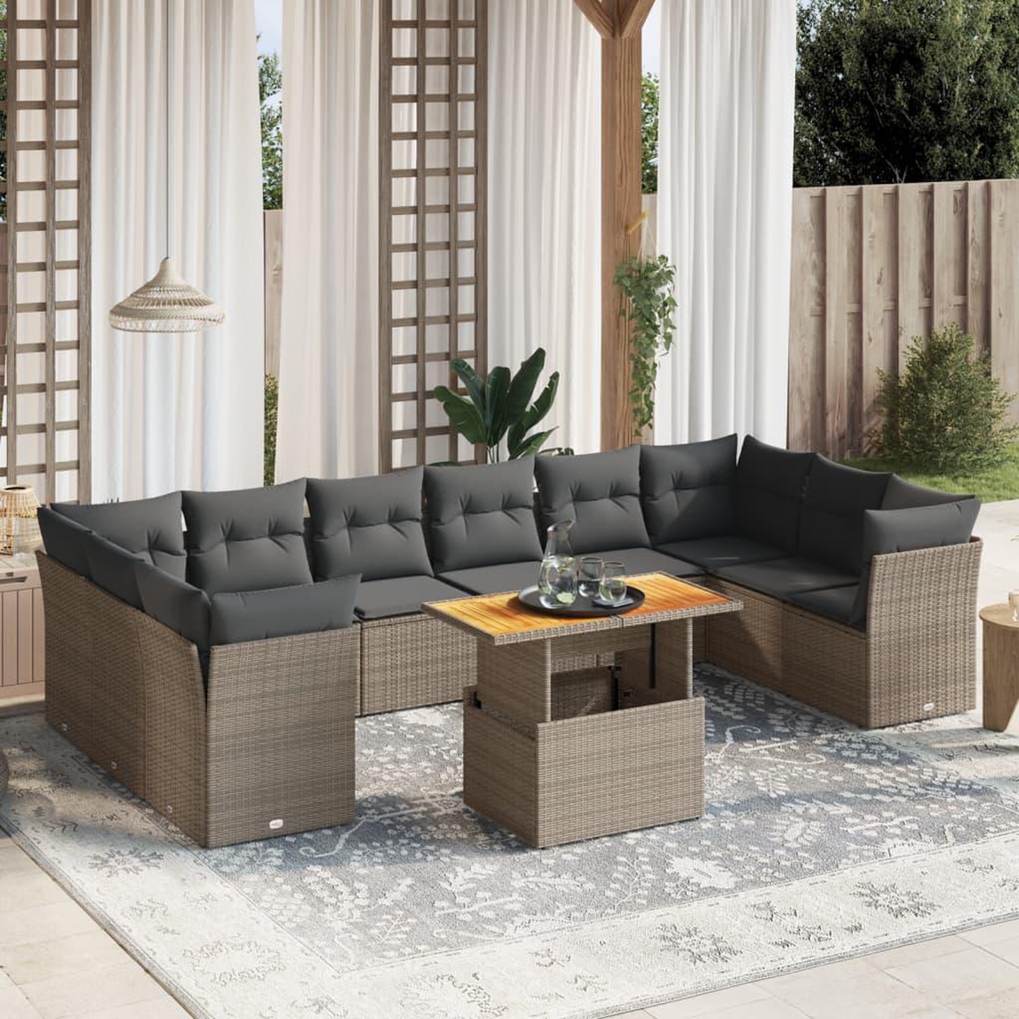VIDAXL Salon de jardin 11 pcs avec coussins gris resine tressee