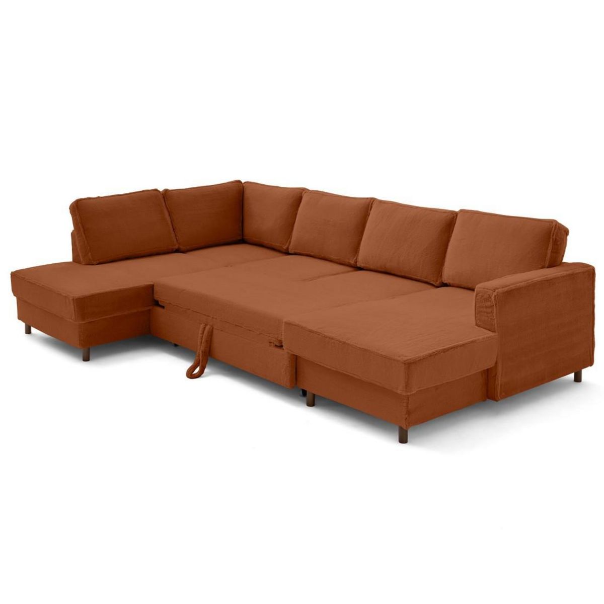 LISA DESIGN Jake - canapé panoramique d'angle gauche 7 places convertible avec coffre en fausse fourrure