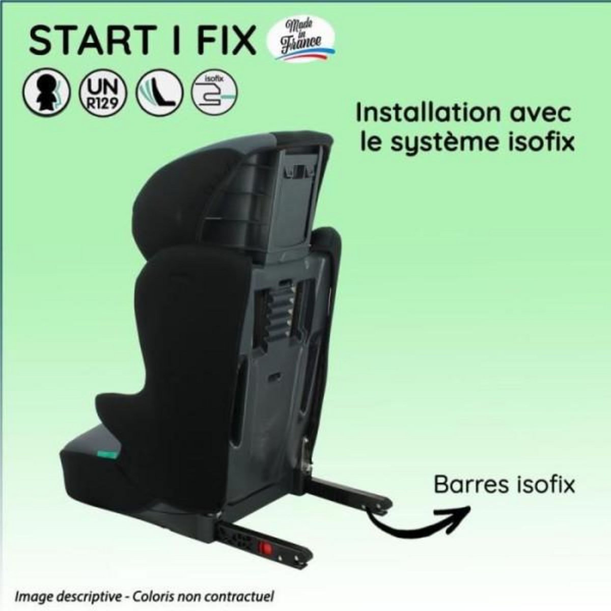 NANIA Siege Auto NANIA Rehausseur isofix  START I FIX, Groupe 2/3, de 5 a 10 ans, 15-36 kg - 95-150 cm, R 129 – Tetiere réglable– Base incli