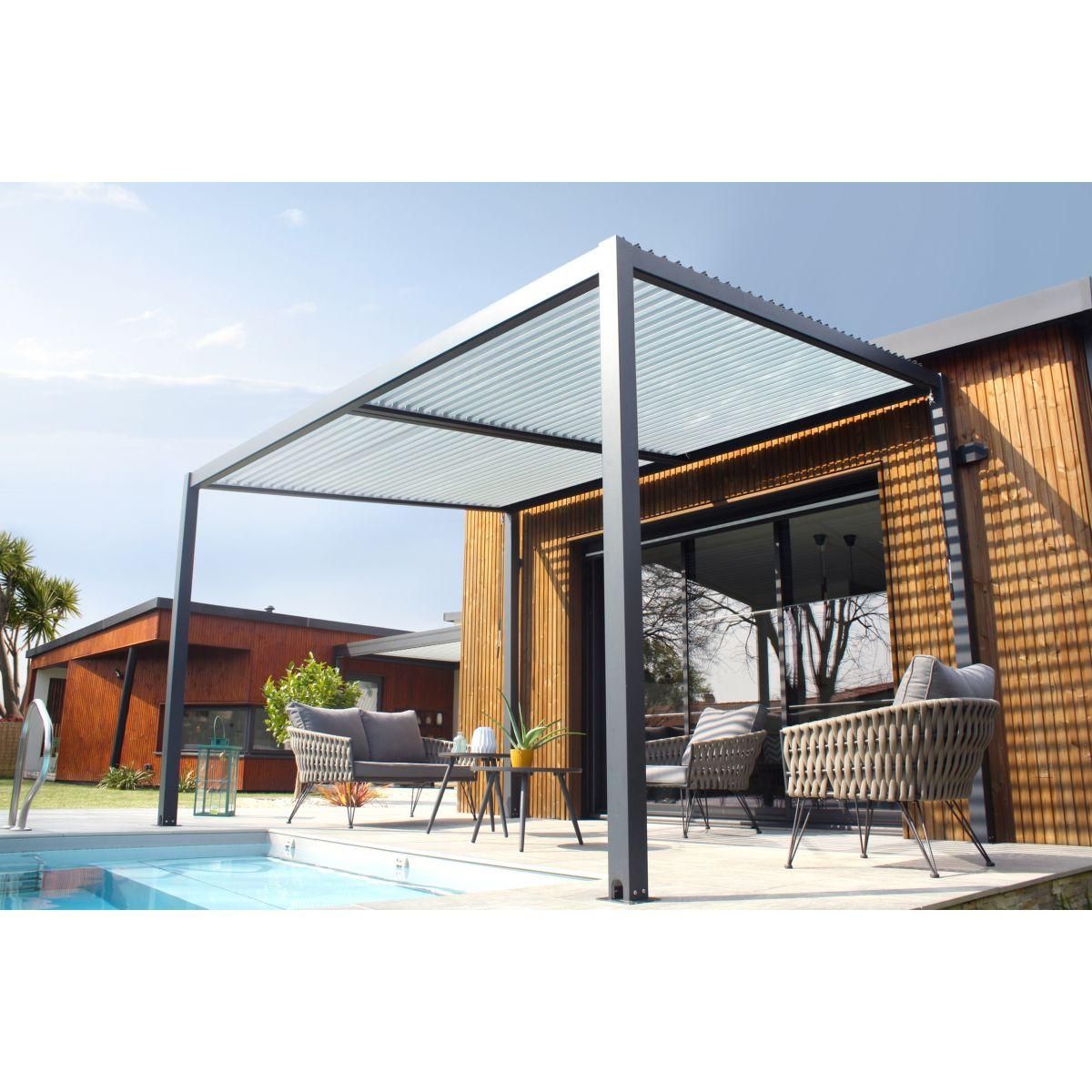 DCB GARDEN Pergola bioclimatique - Autoportée - Aluminium gris anthracite - 3-1x4m - TRAMONTO