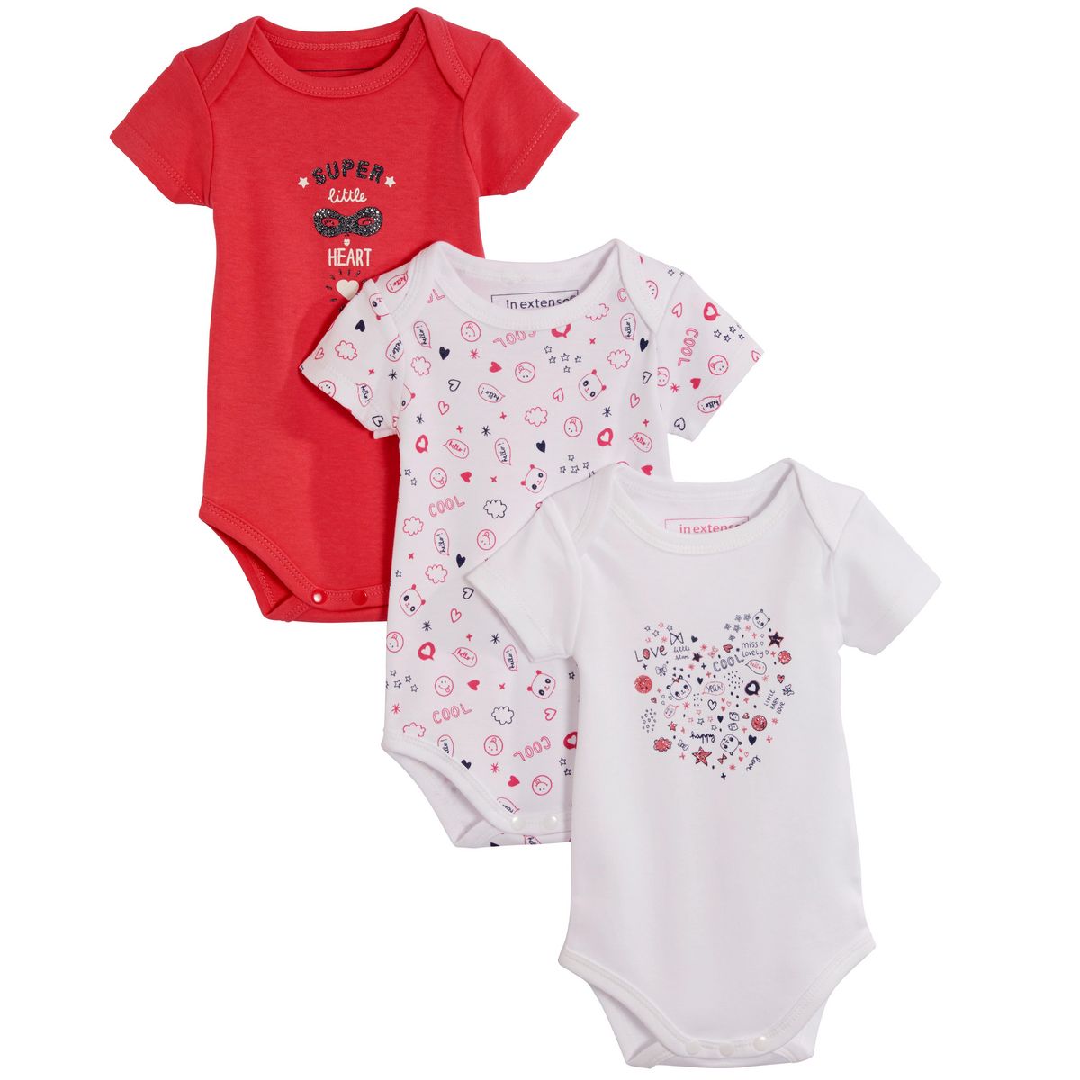 IN EXTENSO Lot de 3 bodies manches courtes bébé fille