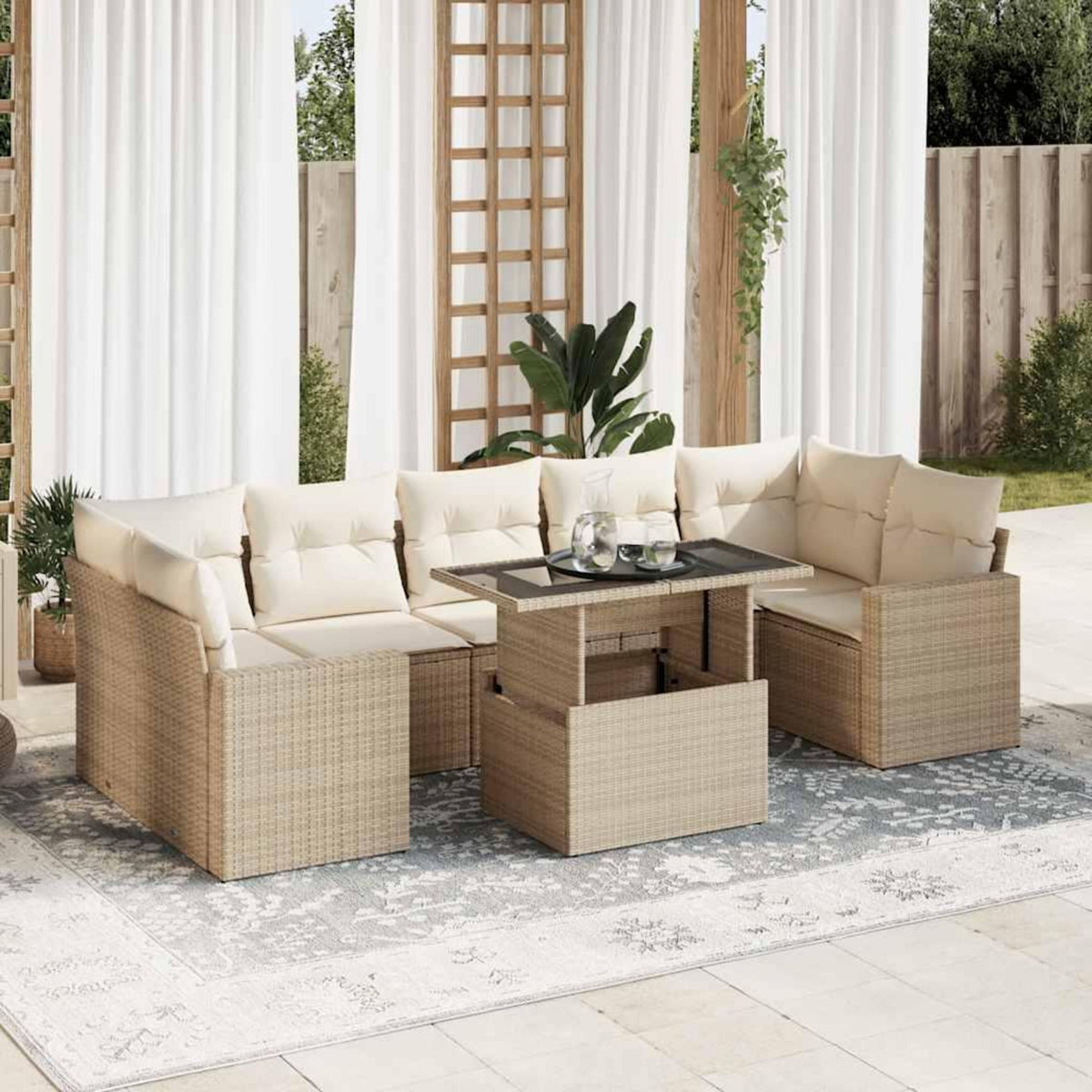 VIDAXL Salon de jardin avec coussins 8 pcs beige resine tressee