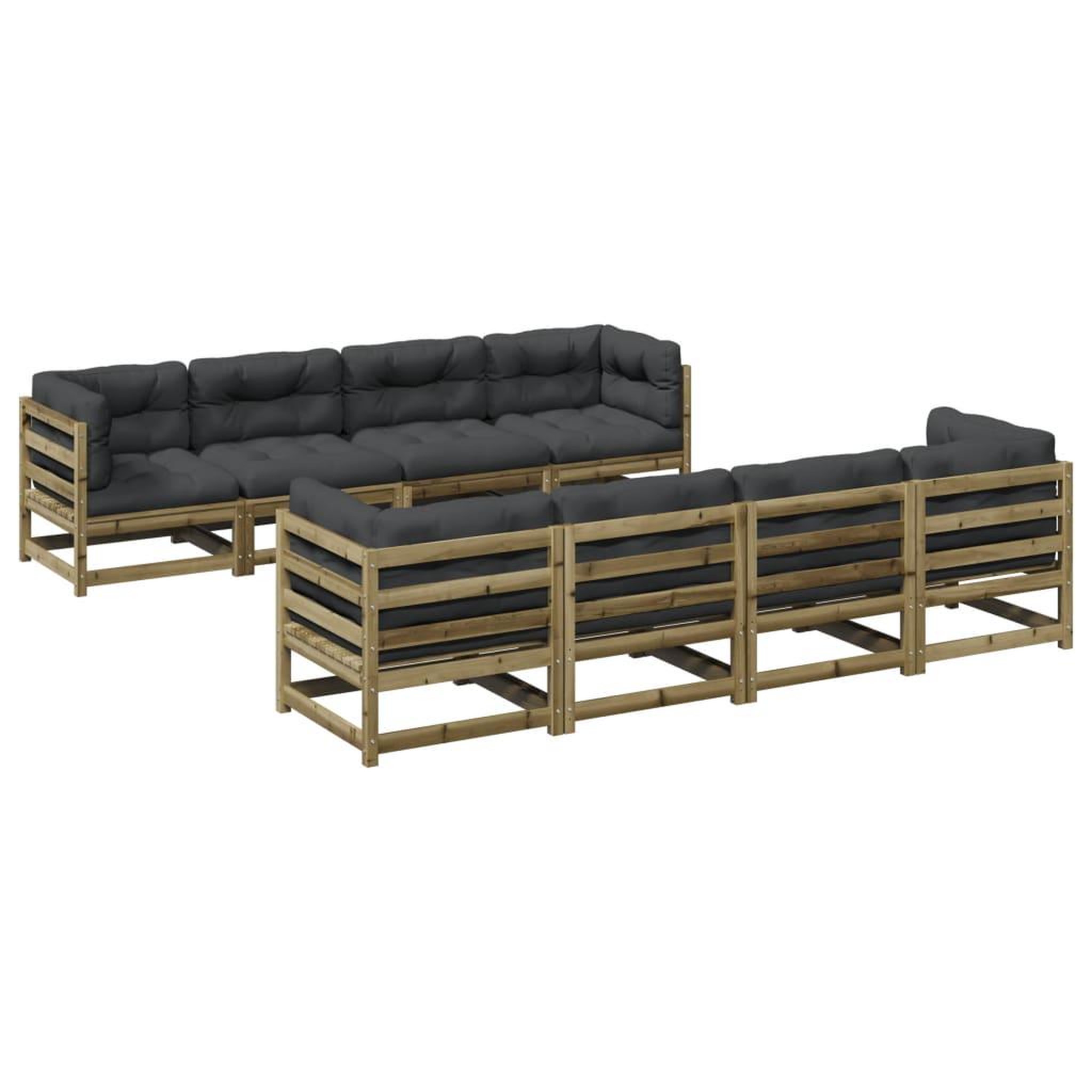 Voir la diapositive 2 : VIDAXL Salon de jardin 9 pcs avec coussins bois de pin impregne